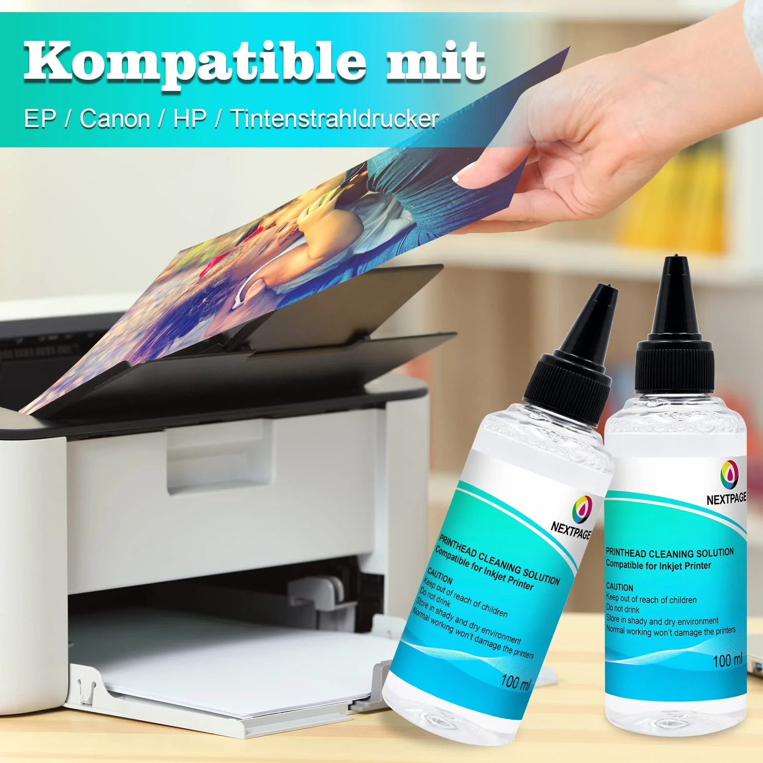 Nextpage Kit de nettoyage de tête d'impression 100 ml pour imprimantes jet d'encre Epson HP Canon Brother Lexmark Kodak Samsung