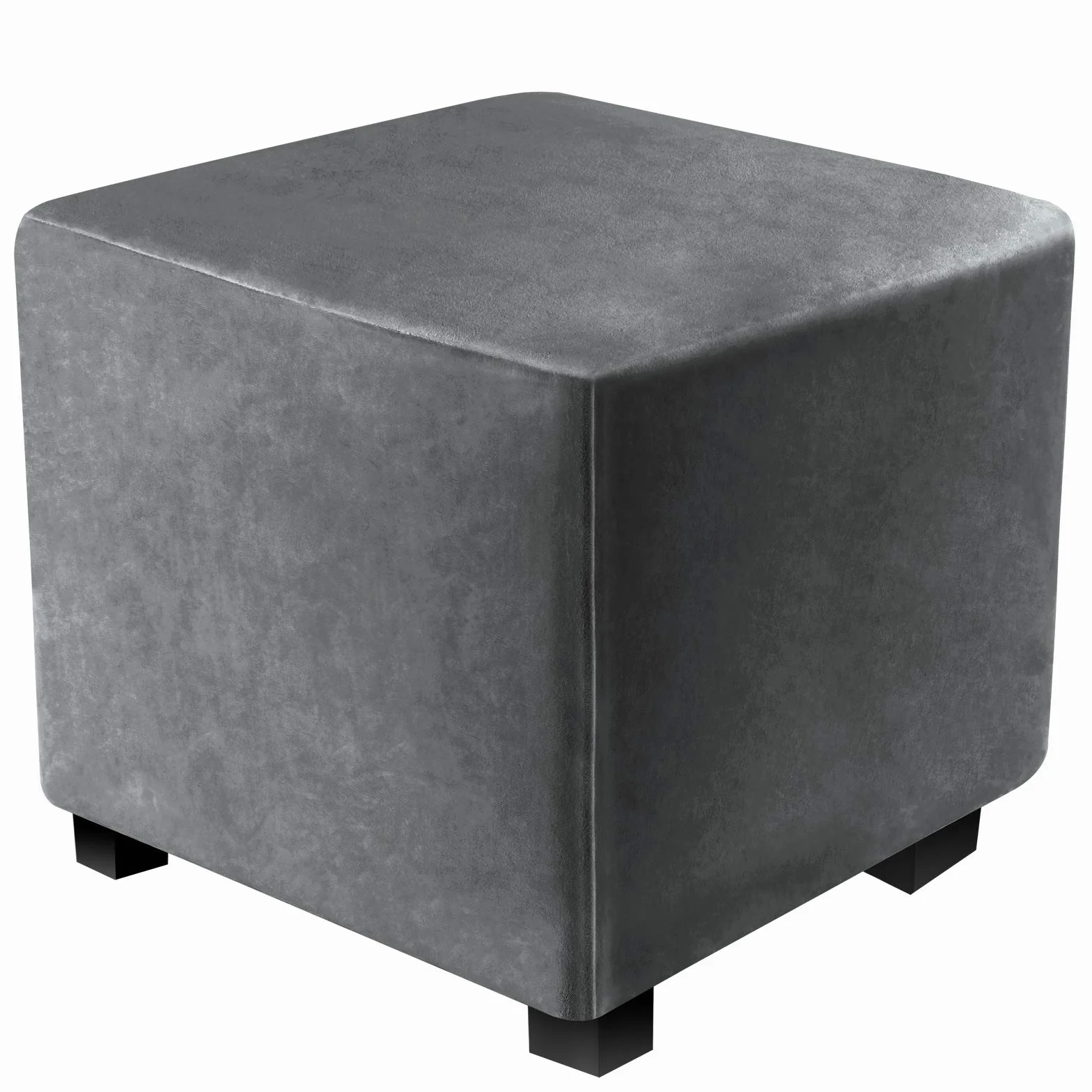 Housse Ottomane Extensible Rectangulaire Velours avec Fond élastique Gris 33-46 cm 38-46 cm