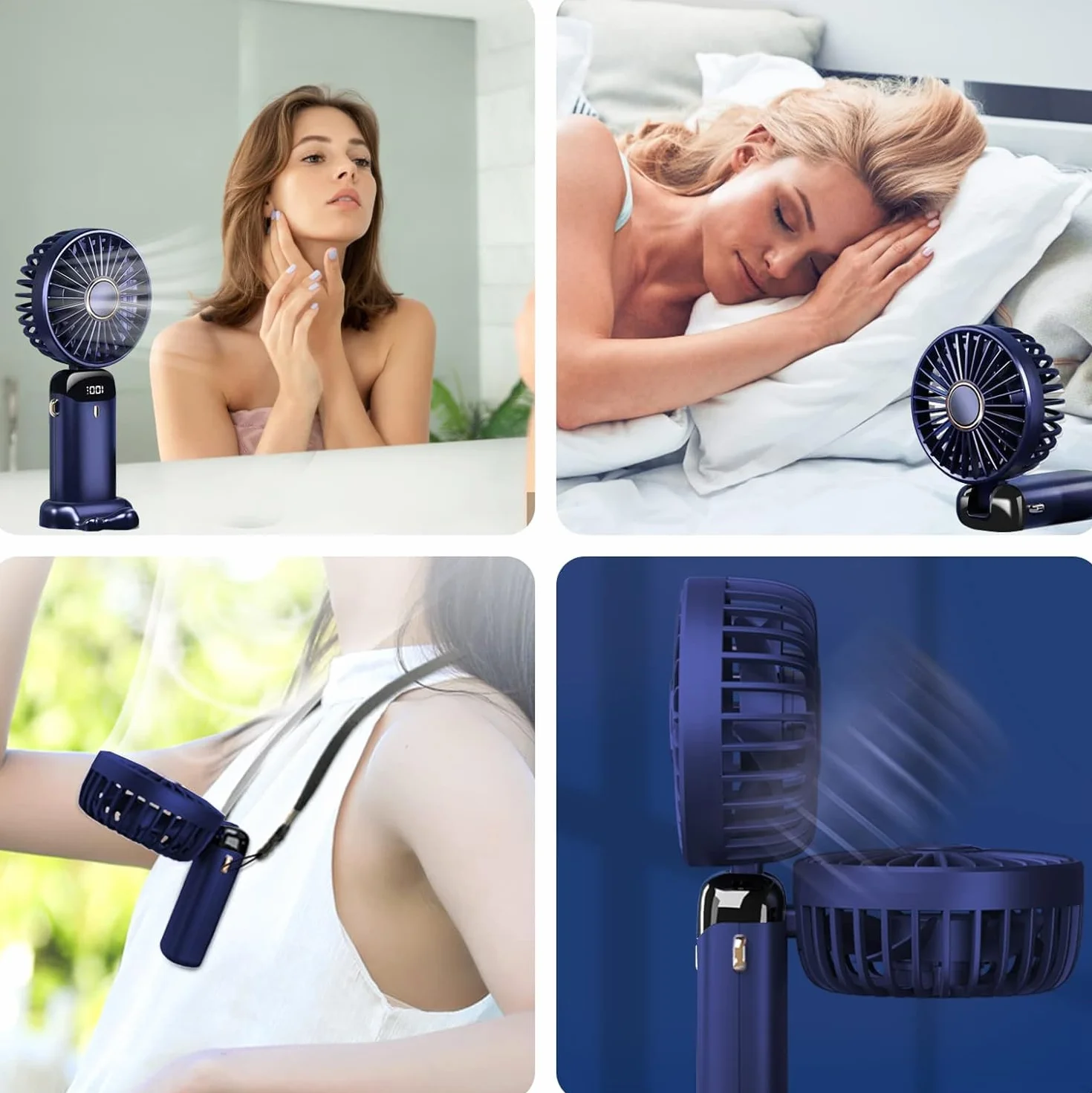 Jsdoin Ventilateur portable rechargeable USB 5 vitesses mini pliable écran LED Bleu Foncé