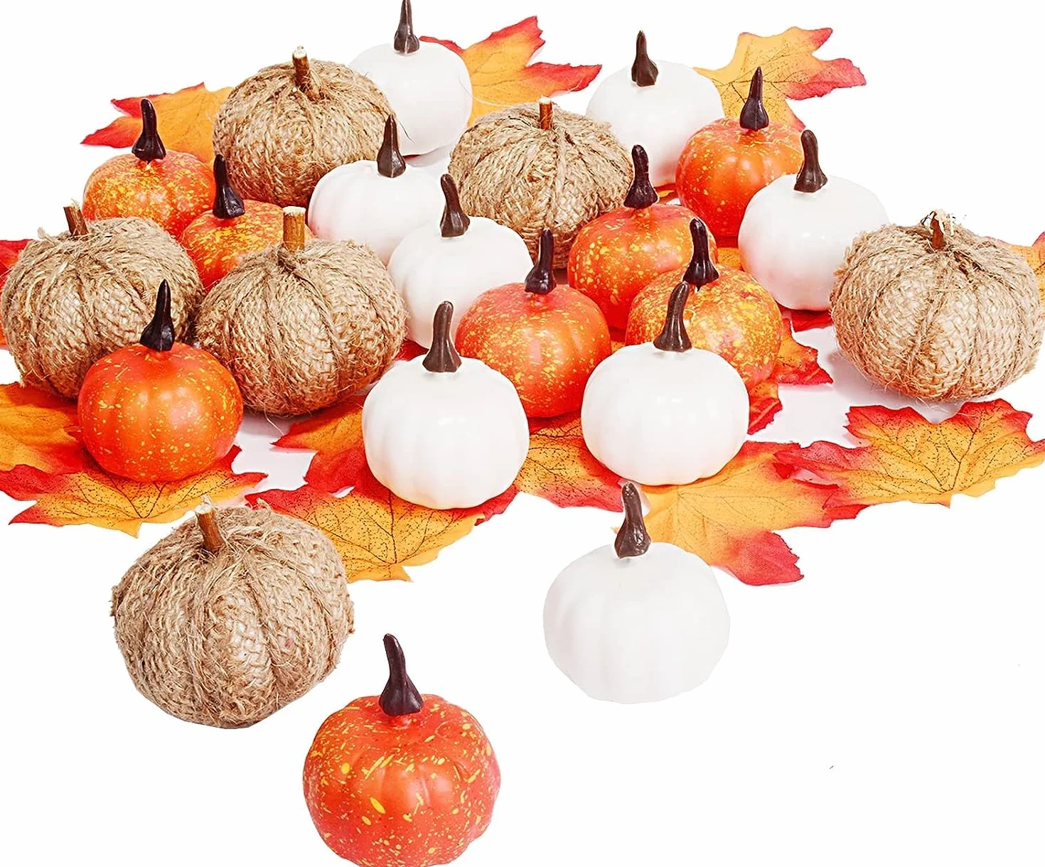 Cymax 22pcs Fausse Citrouille Décoratives avec 30 Feuilles d'érable Artificiel Décoration Automne