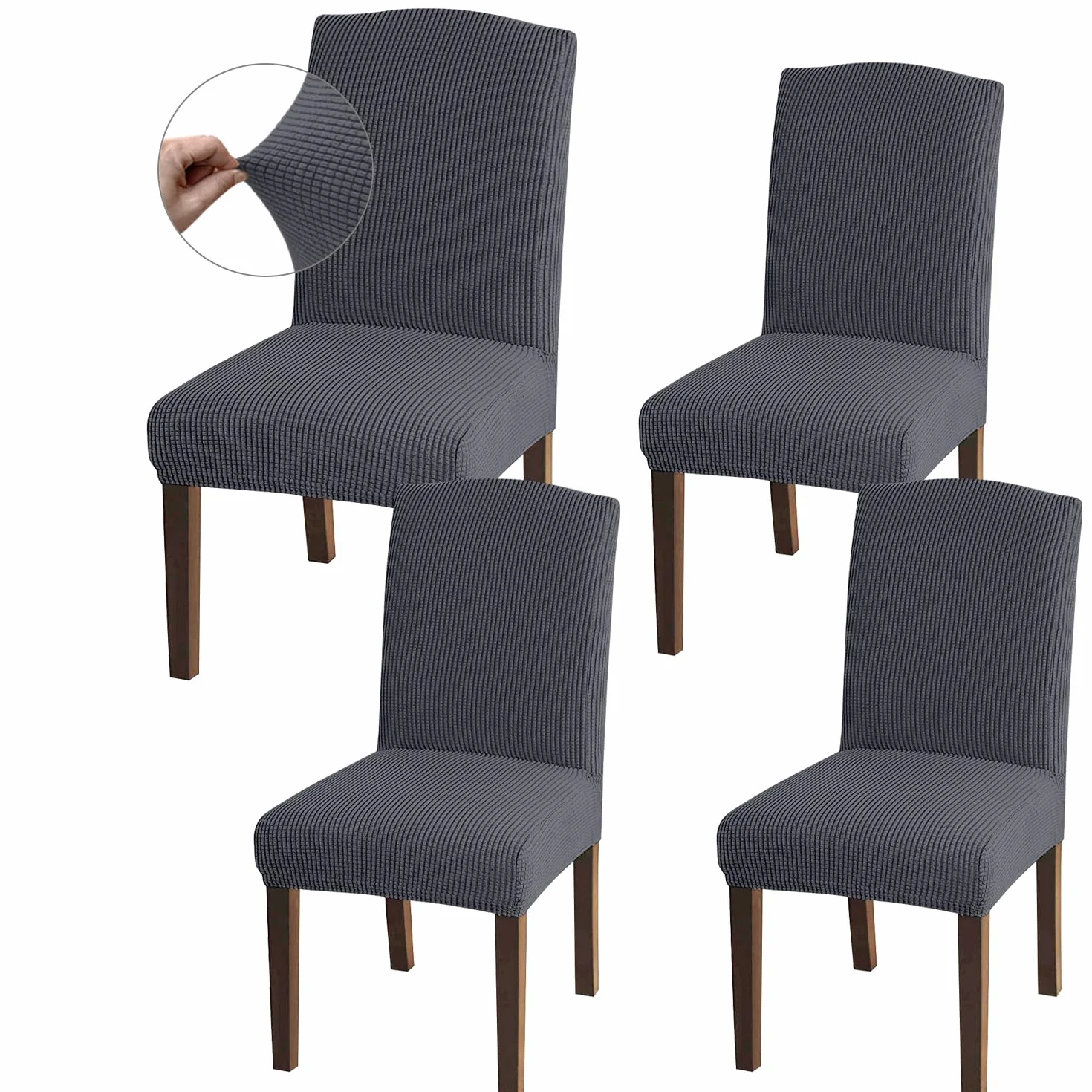 Granbest Lot de 4 Housses de Chaise de Salle à Manger Haute Extensibilité, Ajustement Universel, Gris