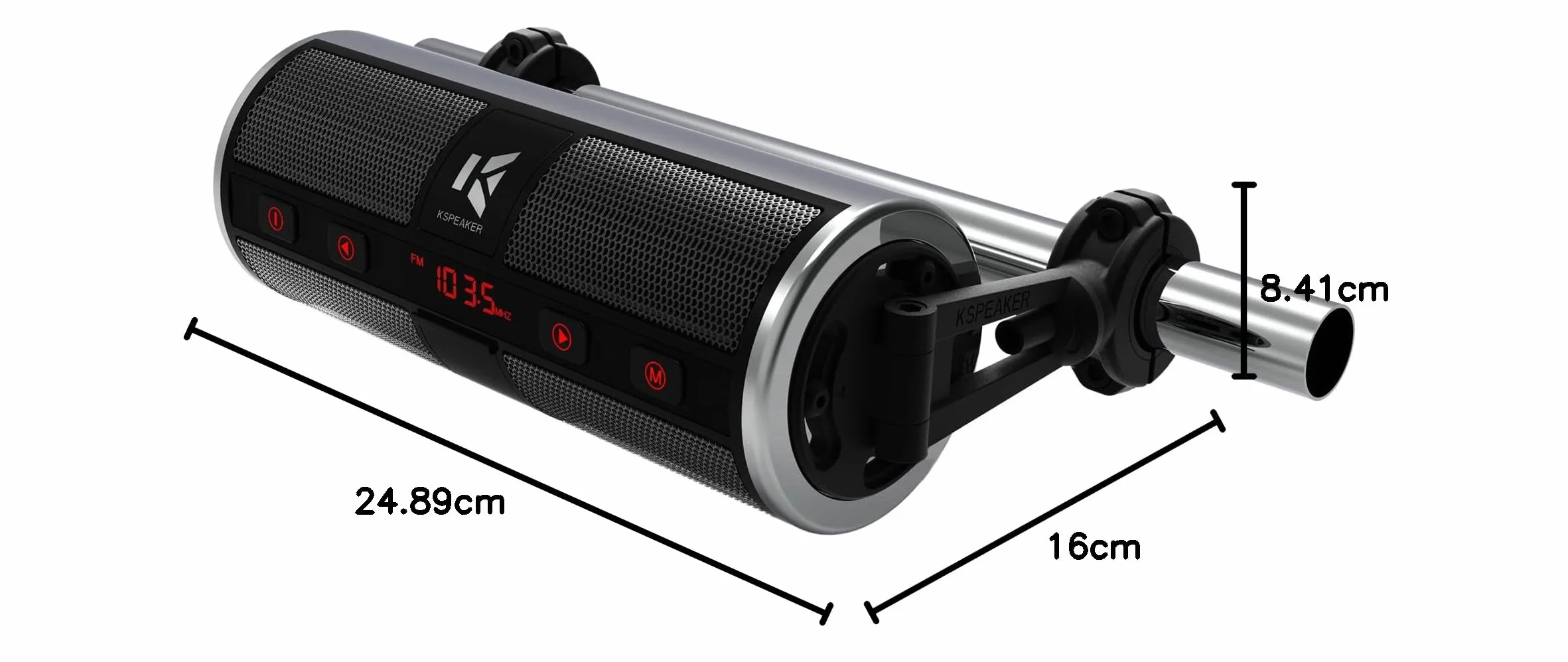 KSPEAKER Głośniki motocyklowe, Bluetooth, wodoodporny, radiowy, system audio, wbudowany wzmacniacz, idealny do ATV, skutera, pojazdu 12 V, metalowy odtwarzacz MP3 o przekątnej 3 cali, K2ch