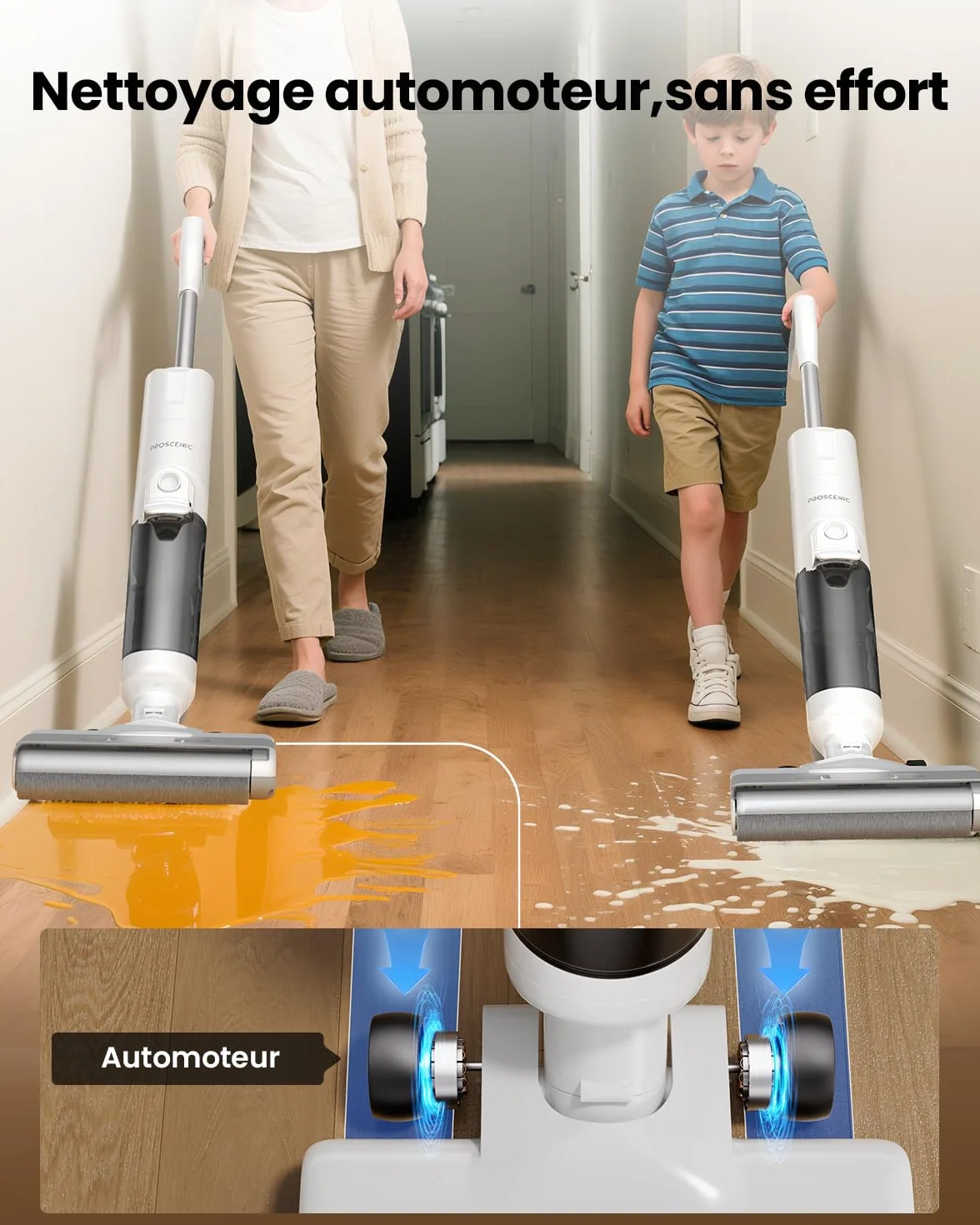 Proscenic F10 Ultra+ Aspirateur Laveur sans Fil,60 Mins Aspirateur Balai sans Fil Sec et Humide,Léger Aspirateur Eau et Poussière,Laveur de Sol,Autonettoyant,1.3L,Nettoyage des Angles,Bords,Sols Durs