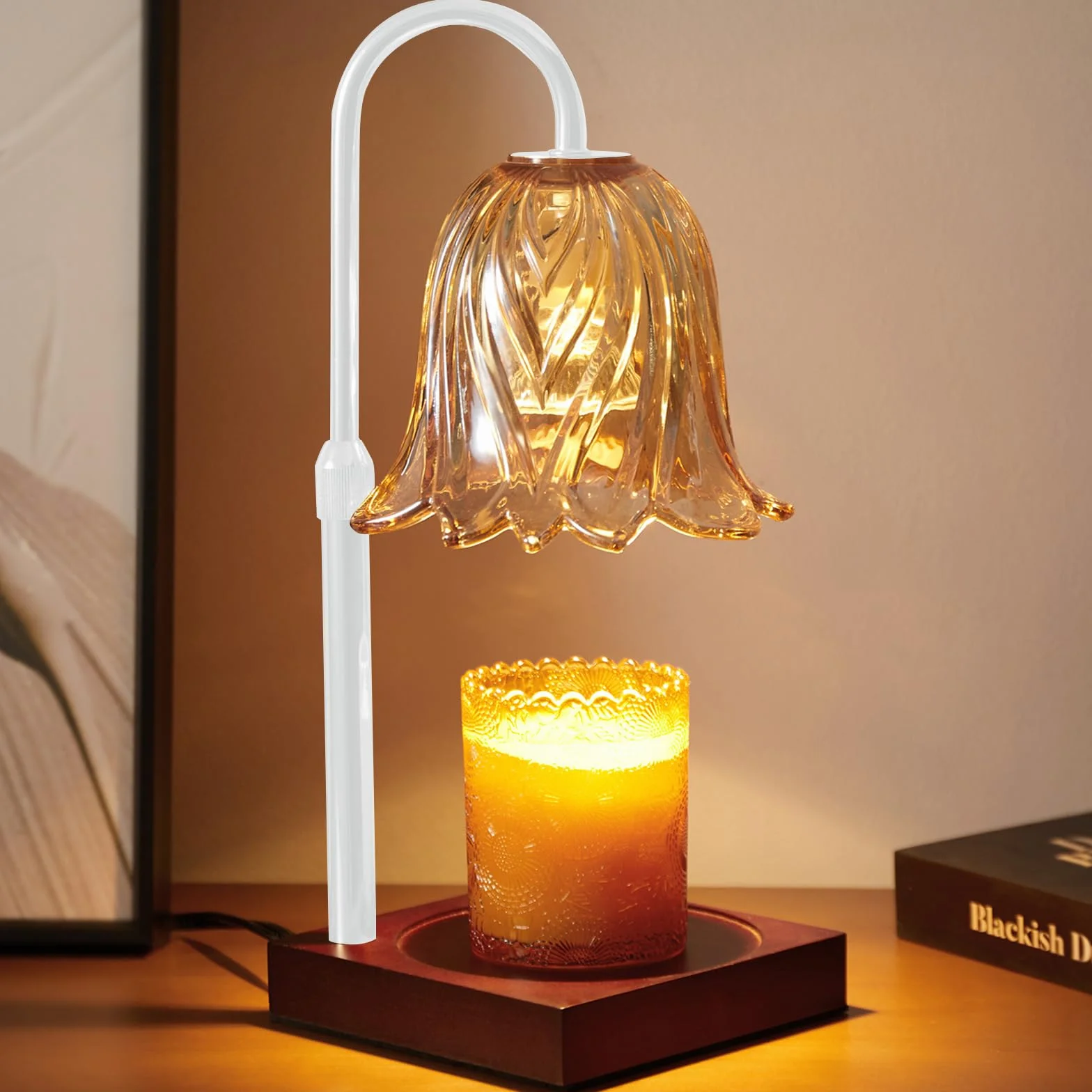 GODONLIF Lampe à réchauffer les bougies, Lampe à bougie dimmable, Hauteur réglable, Minuterie, Réchauffeur de cire décoratif pour la chambre et le salon avec 2 ampoules, Cadeaux pour la fête des mères