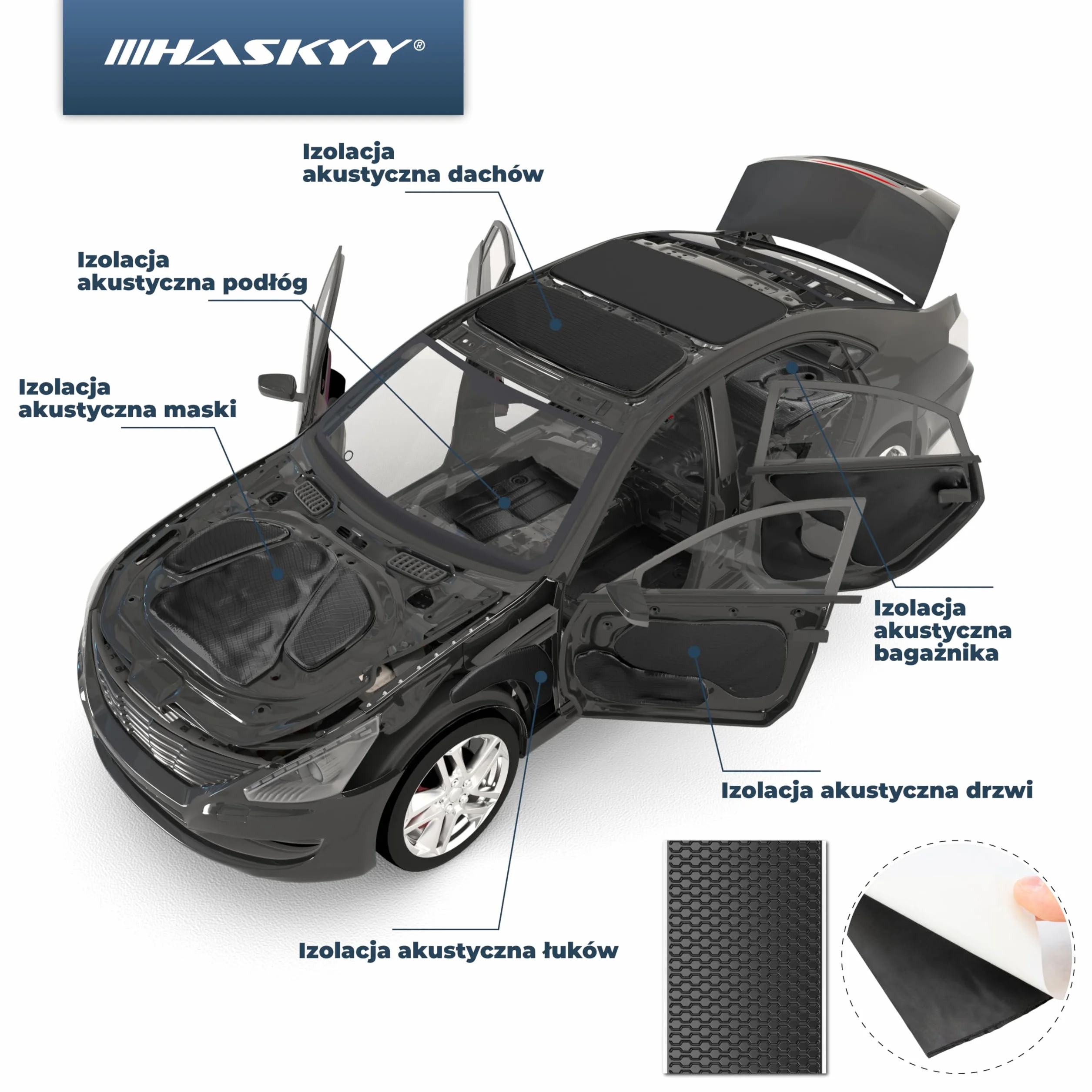 HASKYY Płyty aluminiowo-butylowe, 2 mm, 1,11 m², 500 x 370 mm, 6 x czarna, 6 x czarna mata izolacyjna Anti Dröhn – izolacja akustyczna i izolacja akustyczna