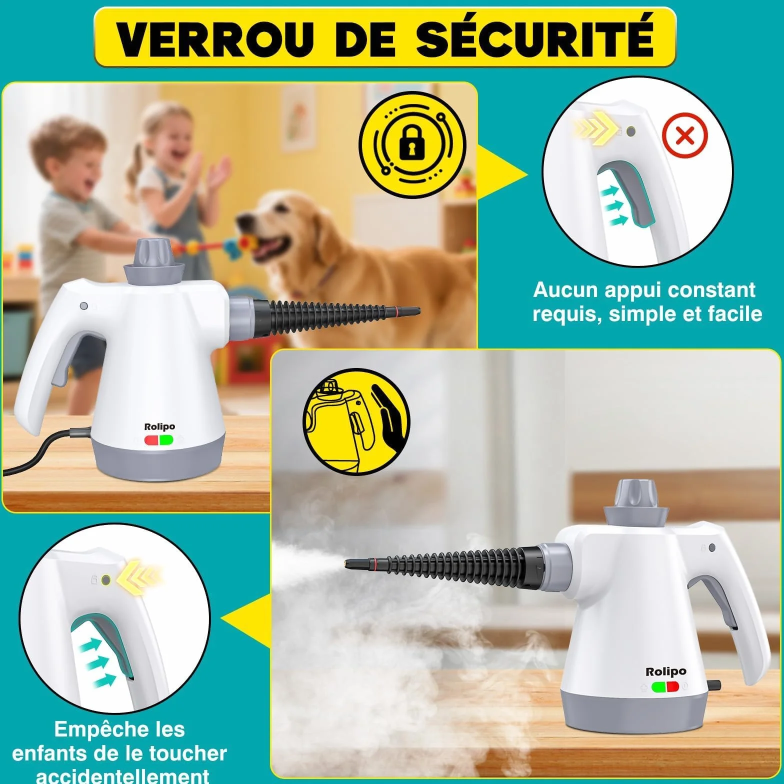 Nettoyeur Vapeur Portatif 1050W, Appareil Multifonction pour Cuisine, Salle de Bain, Voiture