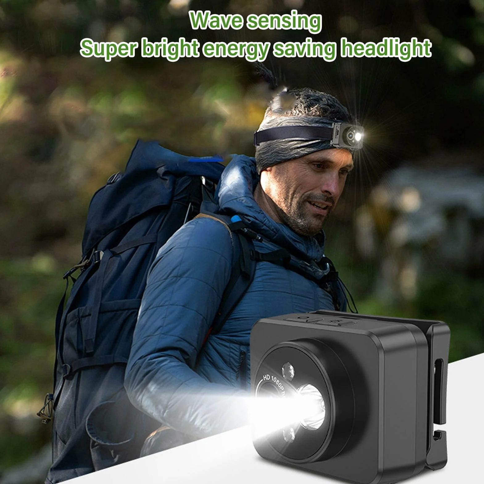 Kamera Wideo Montowana na Głowie, Kamera Czołowa LED 1080P, Rejestrator Wideo Montowany na Głowie z Oświetleniem Regulowanym Pod Kątem 45°,Inteligentne Wykrywanie, Bateria 1000MAh
