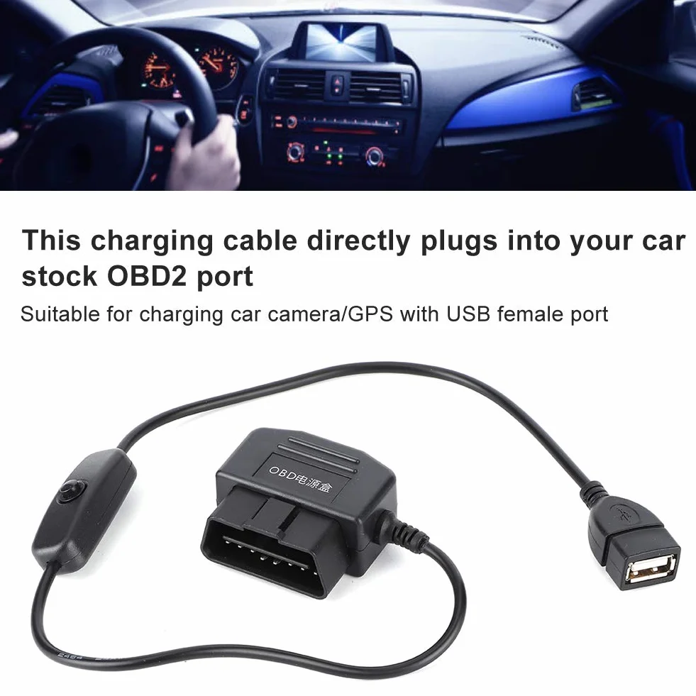 18.7 calowy kabel zasilajÄ…cy On-Board DiagnosticsII kabel zasilajÄ…cy On-Board Diagnostics2 na USB Dash Cam zestaw okablowania 16 zÅ‚Ä…cze pinowe do wideorejestrator samochodowy GPS kamera samochodowa