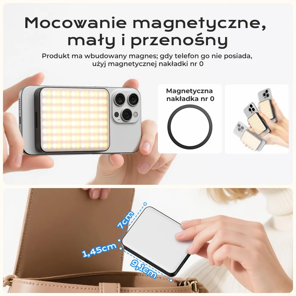OUSFOT Selfie Phone Light 128LED 3000-6500K Selfie Lamp RGB Tryb 8 Kolorów z Regulowaną Jasnością, Photo Light z Klipsem USB Akumulator, do Telefonu, Aparatu, Komputera