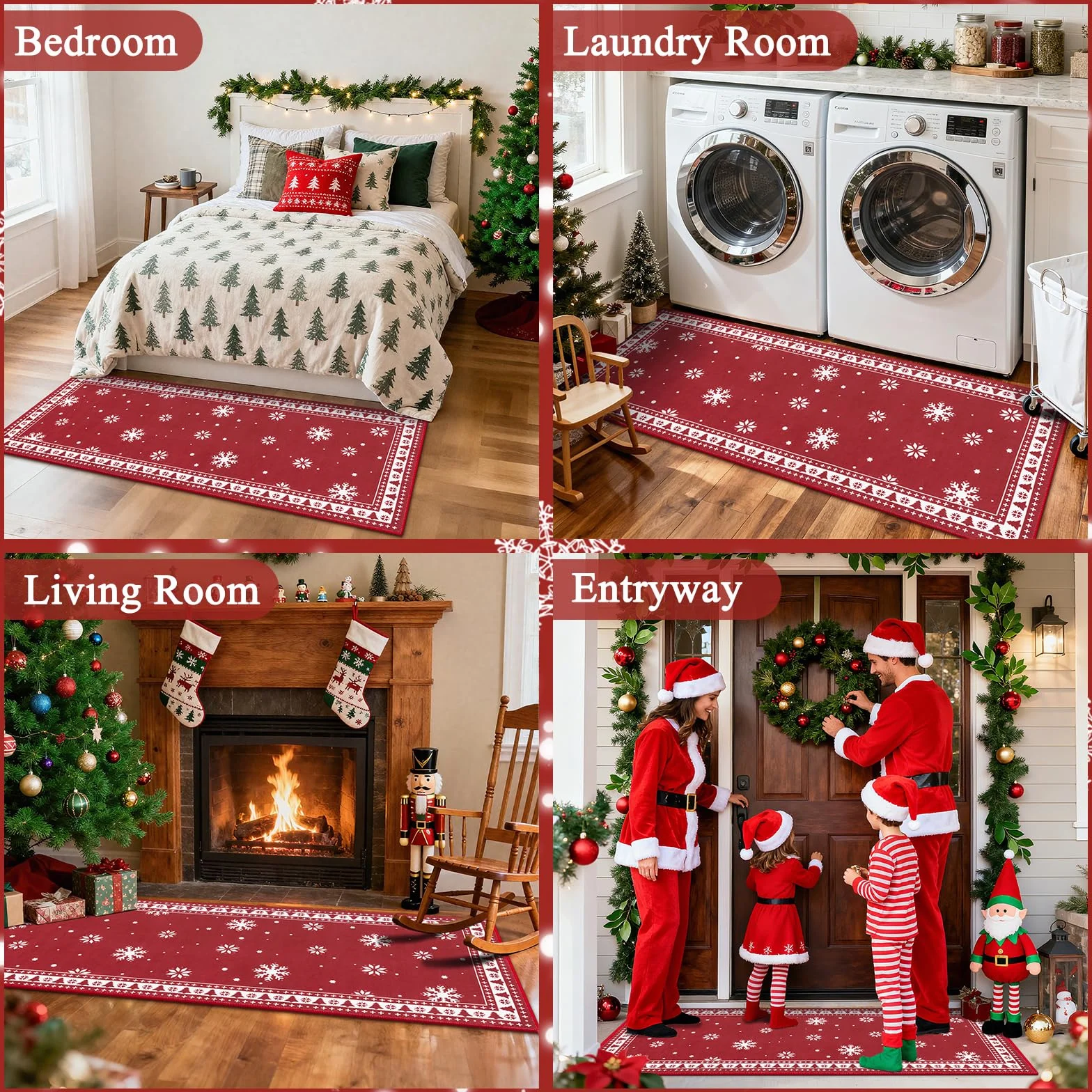 Enyhom Tapis Couloir Long de Noël 80 x 300 cm, Moelleux Tapis de Cuisine Antidérapant et Lavable en Machine, Absorbant Facile à Nettoyer Tapis de Passage pour Couloir, Entree, Chambre à Coucher, Salon