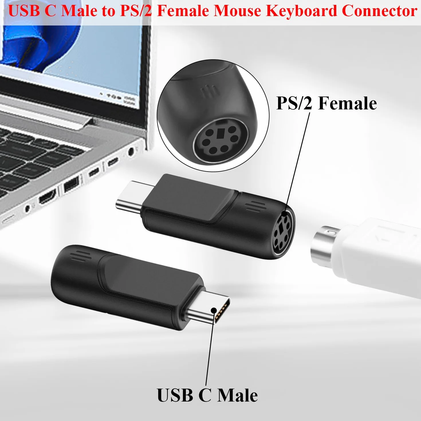 Adaptateur USB C vers PS2 Lot de 2 pour clavier souris PC portable
