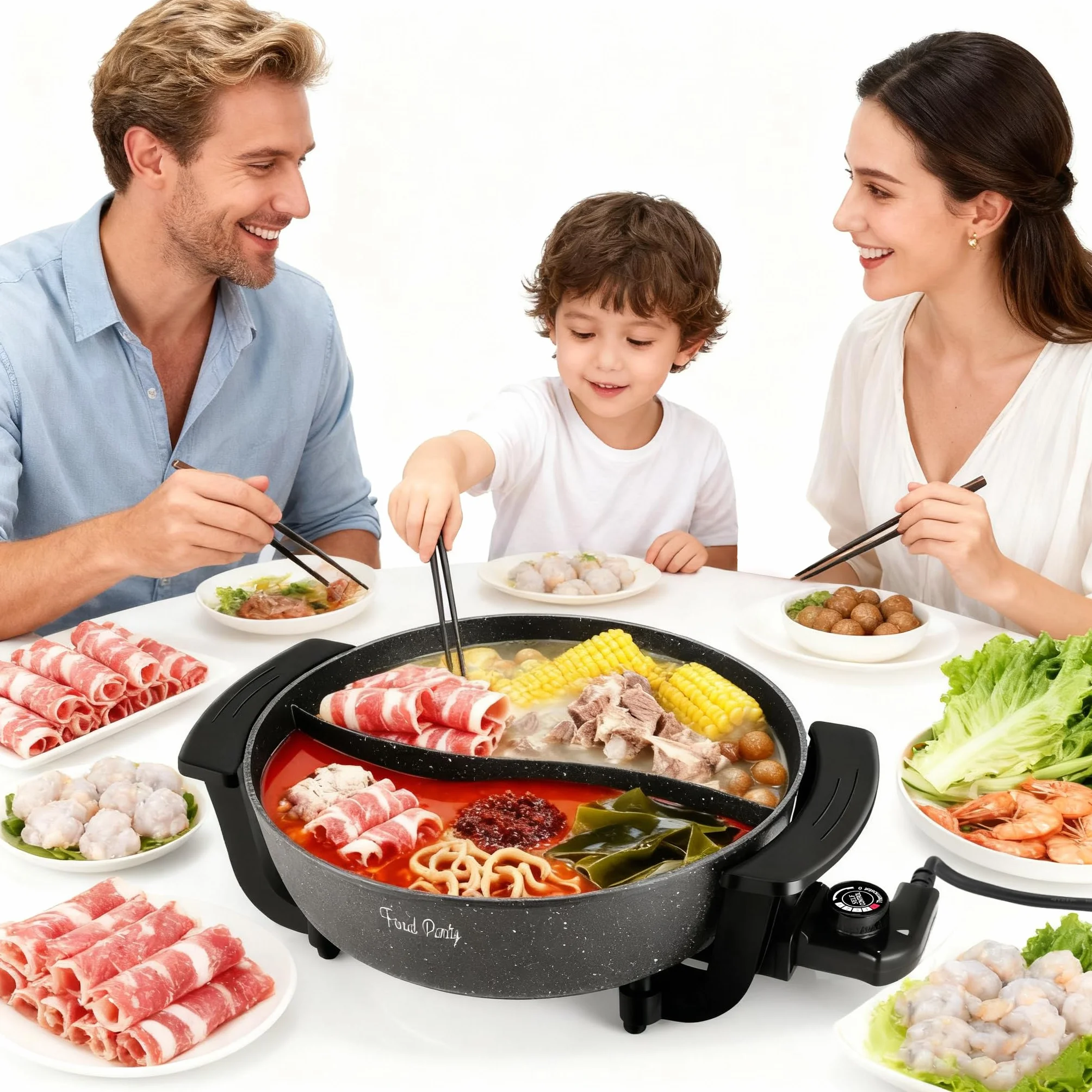 Food Party Appareil Fondue Chinoise Hot Pot Electrique 6L 220V 1200W Shabu SHabu Hotpot avec Diviseur Wok electrique