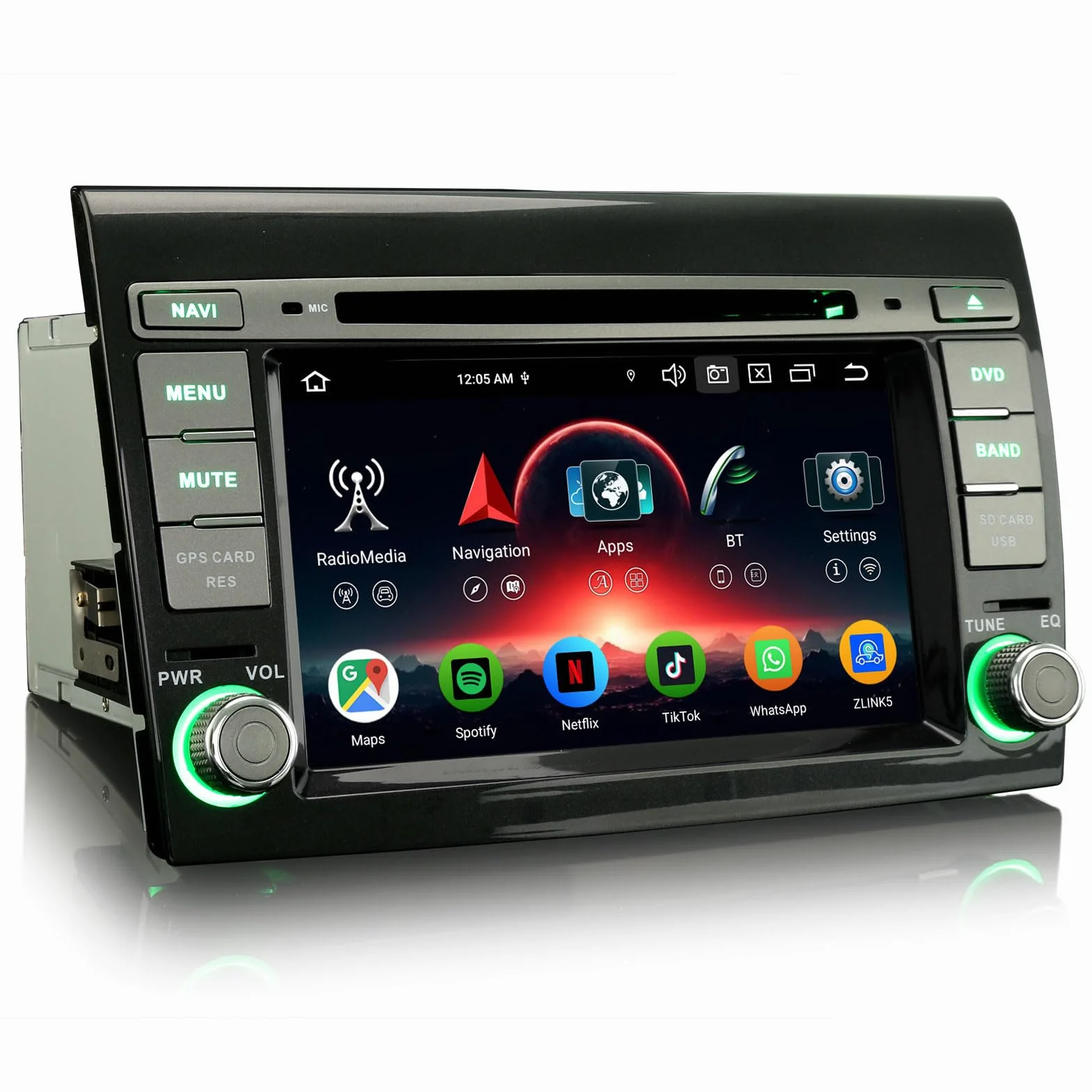 Erisin radio samochodowe 7 cali 8-rdzeniowe 4GB+64GB z systemem Android 14, Bluetooth, nawigacja GPS dla FIAT Bravo 2007-2014, bezprzewodowe CarPlay, Android Auto, WiFi, DSP, DAB+, USB, FM, RDS