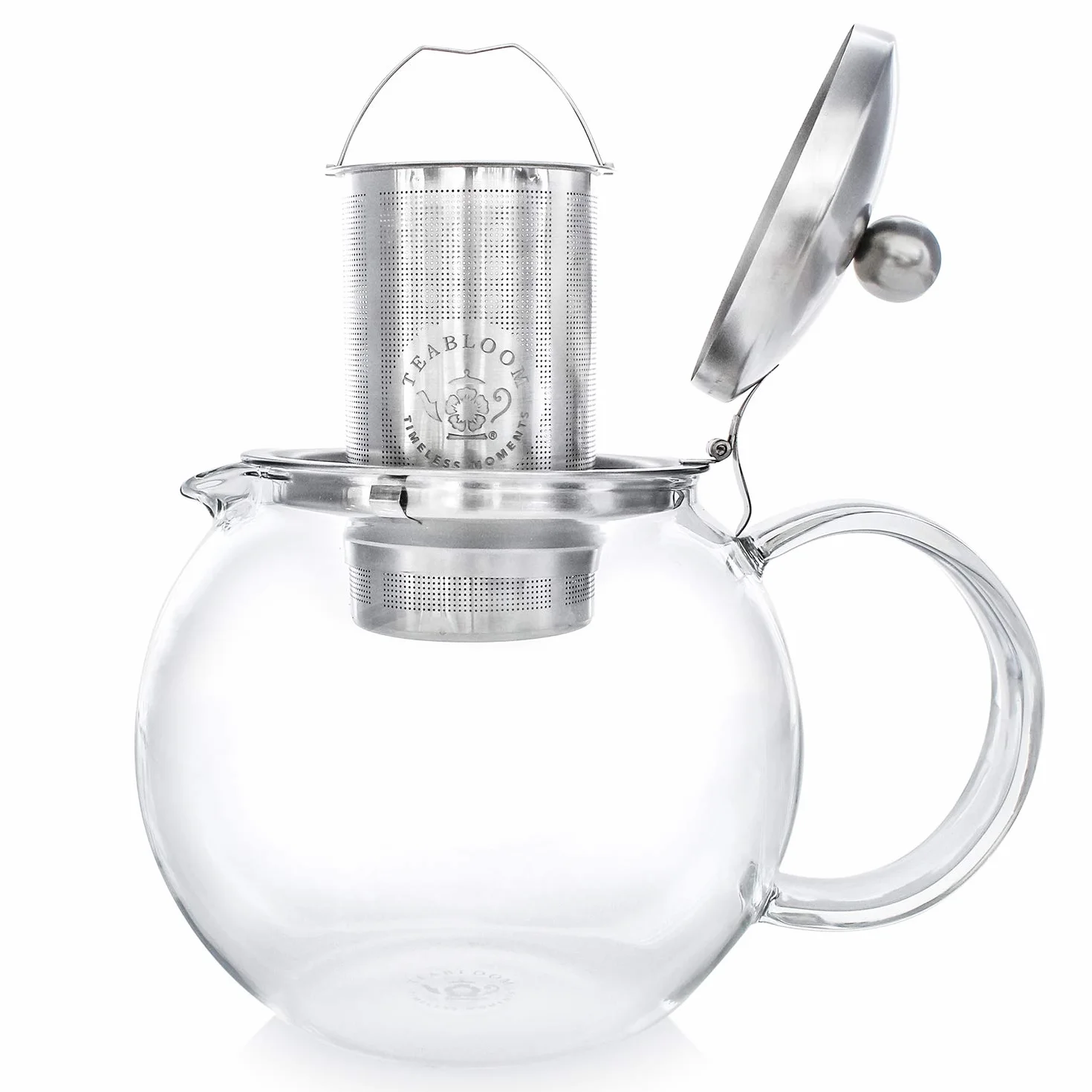 Teabloom Classica Théière en Verre 1,2 L – Résistante à la Chaleur avec Infuseur Amovible en Acier Inoxydable – Théière Design pour Thé en Vrac et Infusions