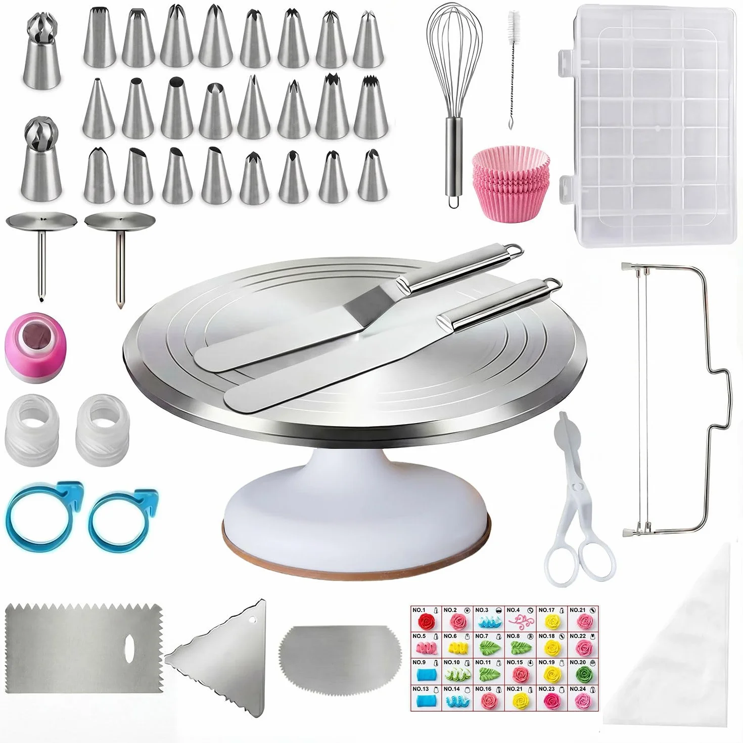 144 Pièces Kit Pâtisserie Professionnel avec Plateau Tournant en Alliage d'Aluminium - Set Ustensiles de Pâtisserie pour Adultes, Débutants et Adolescents