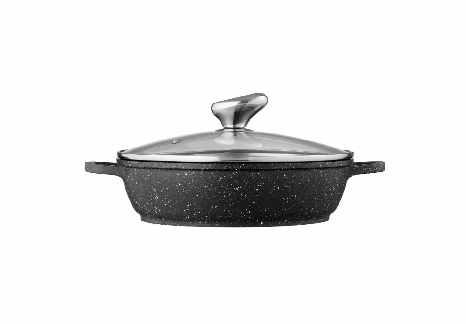 Pradel Excellence - PCUI001015 - Mijoteuse Fonte d'Aluminium Premium Ø24cm, Couvercle Verre - Revêtement Anti-Adhésif Façon Pierre - Poignée Amovible - Tout Feu, Noir