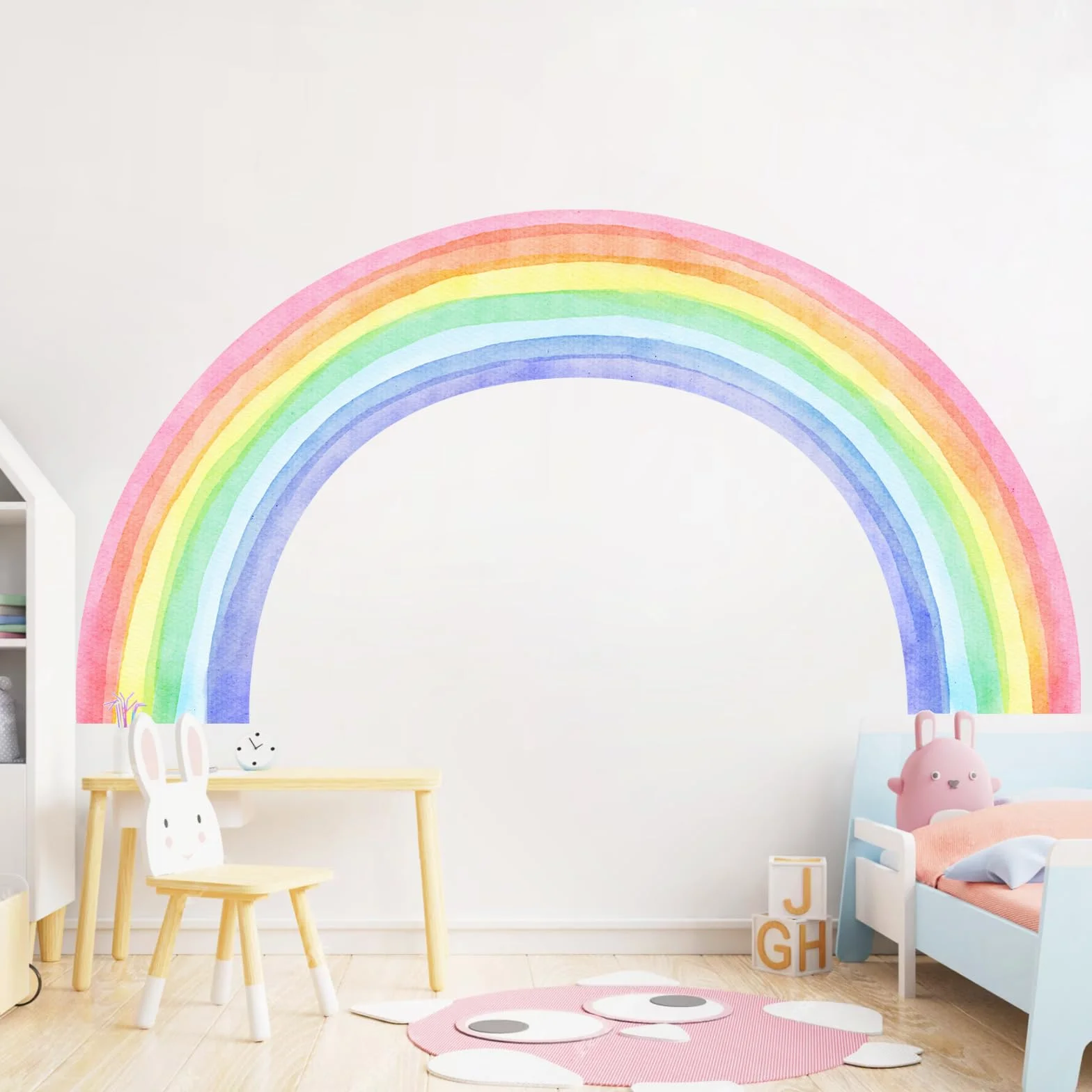 Autocollant Mural Arc en Ciel Aquarelle Grand Format 210x108cm Vinyle Deco Chambre Fille Nursery Salle de Jeux