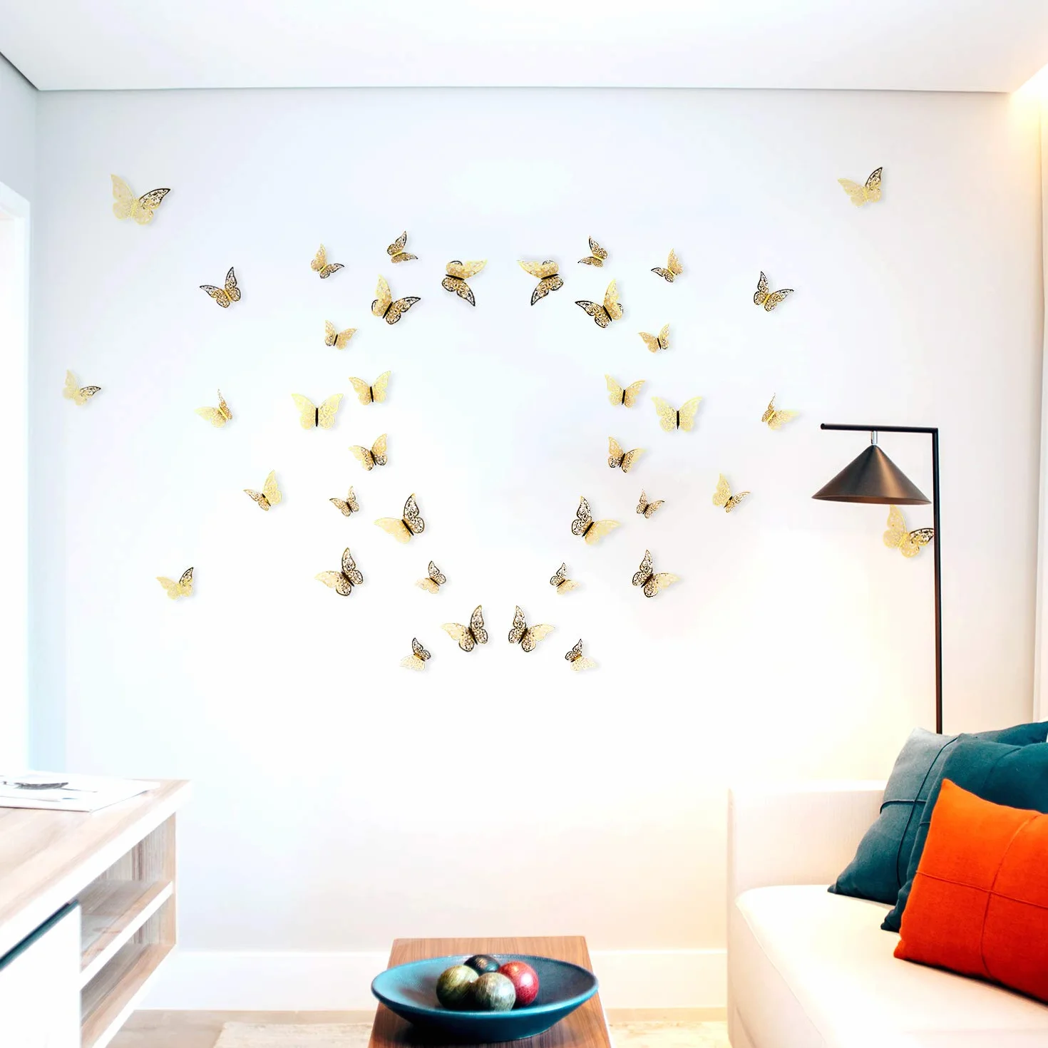 AIEX 24pcs Autocollants Papillons 3D Amovibles Or 3 Tailles Stickers Muraux Décoration