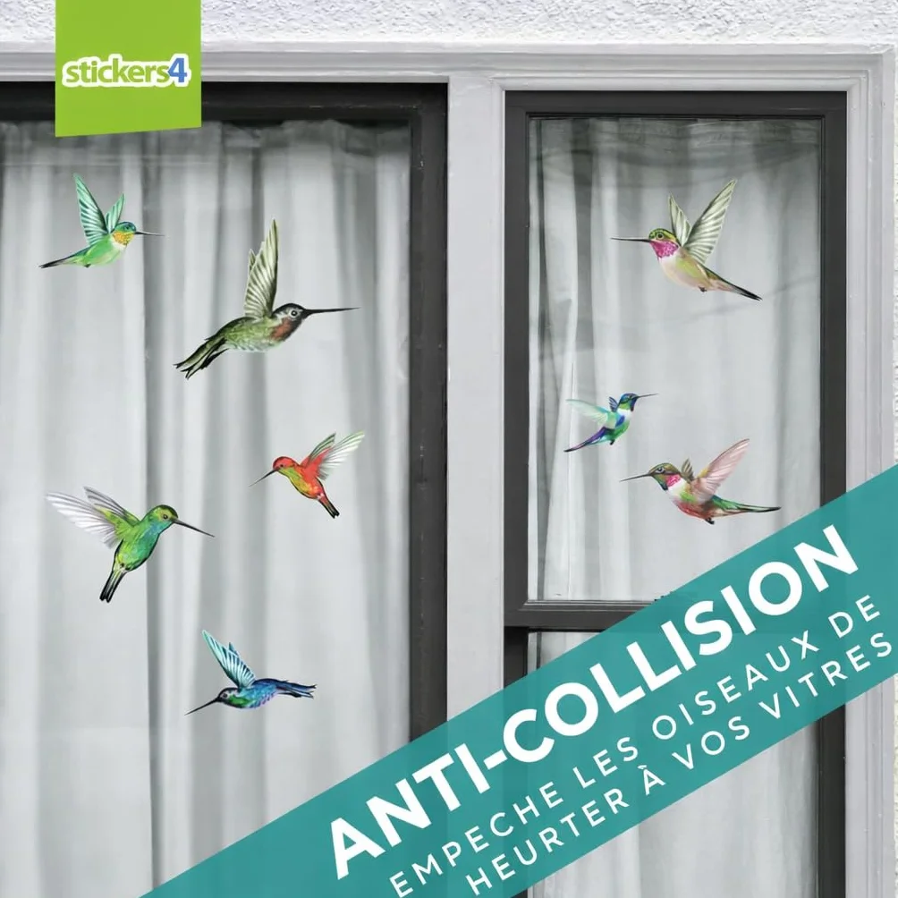 Autocollants Fenêtre Colibri 8 pièces Anti Collision Oiseaux
