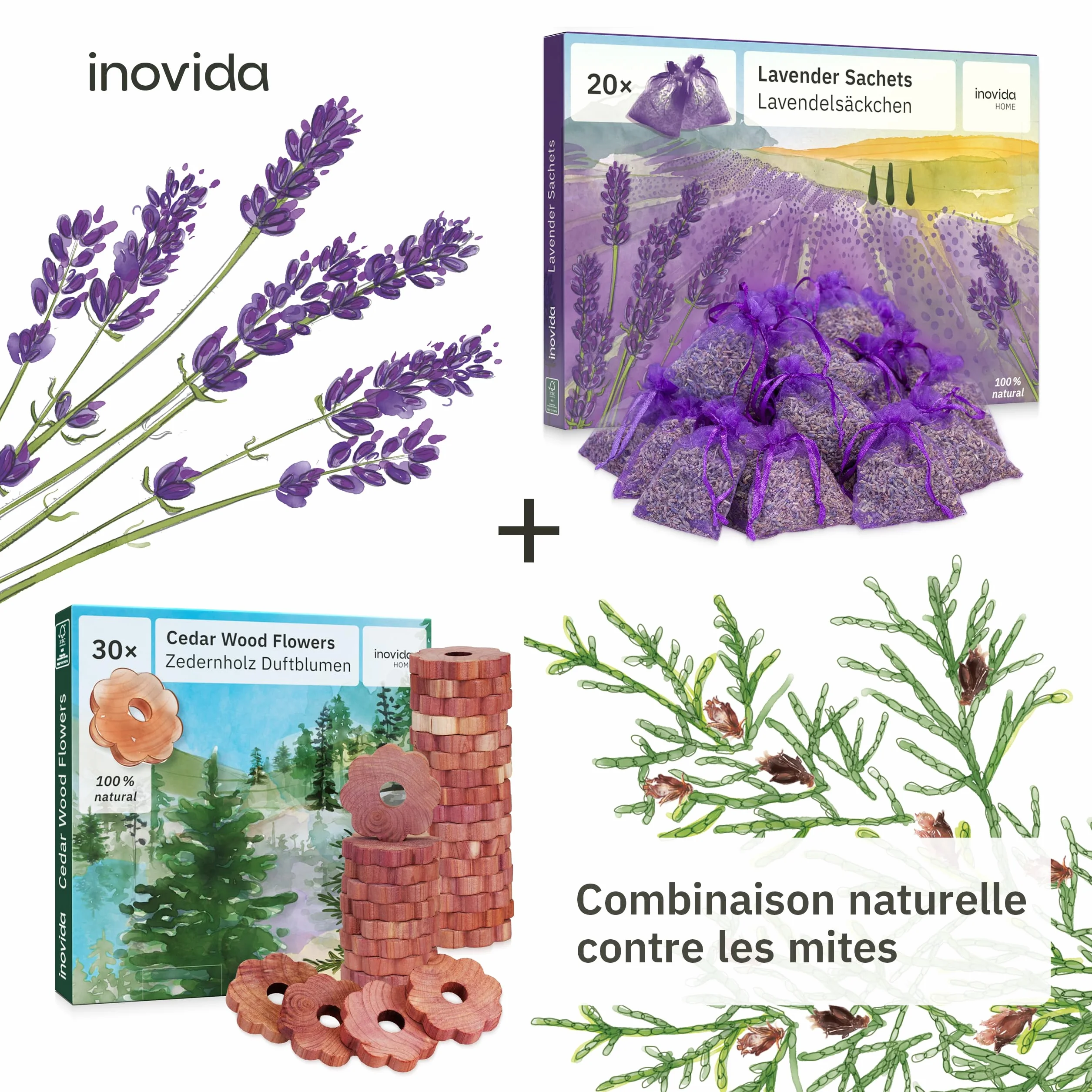 Inovida Sachets Parfumés Lavande 20 Lavande Vraie Séchée Protection Mites Armoire Linge Placard