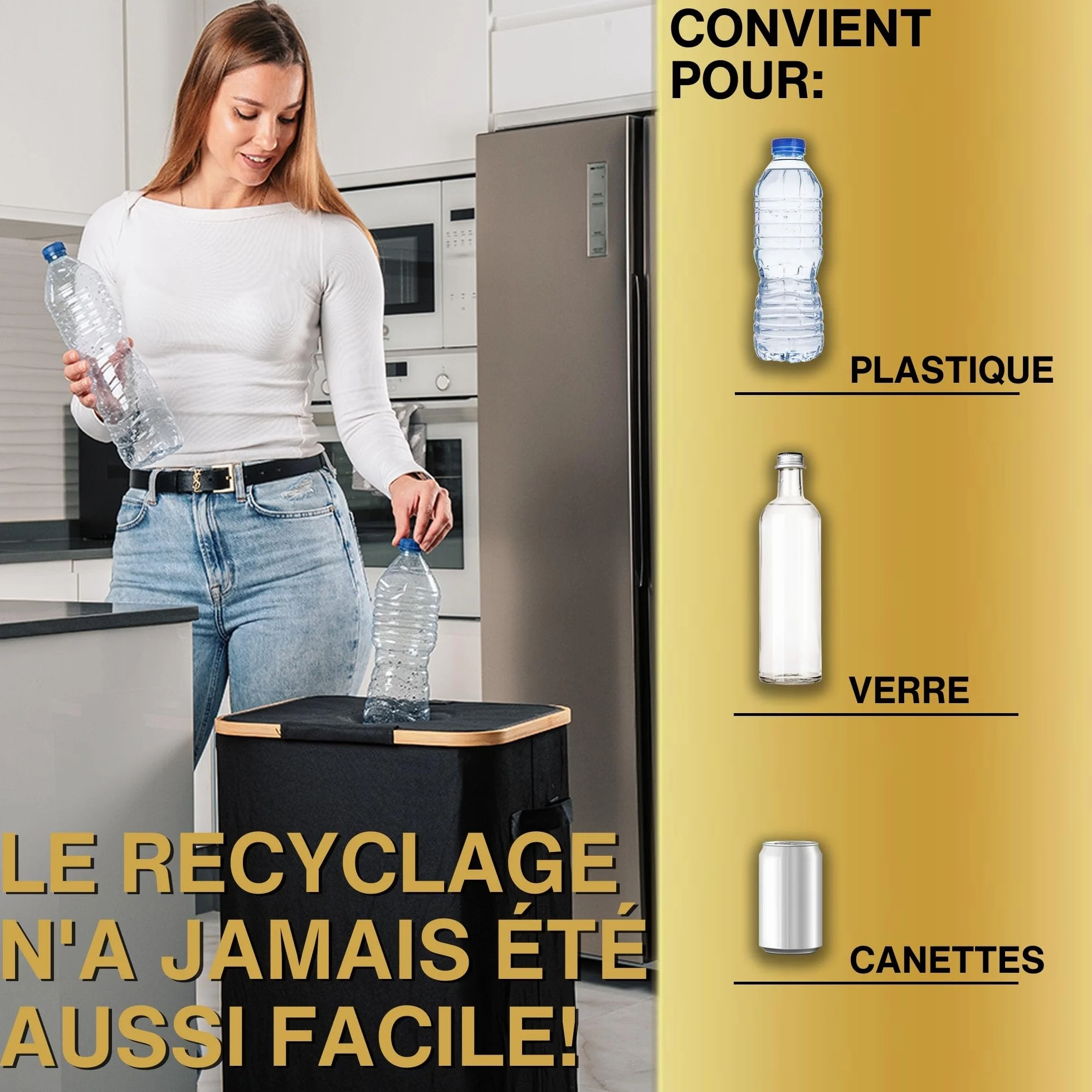 Deco haus® Poubelle tri Selectif Cuisine 100L - Bac de tri Recyclage Plastique