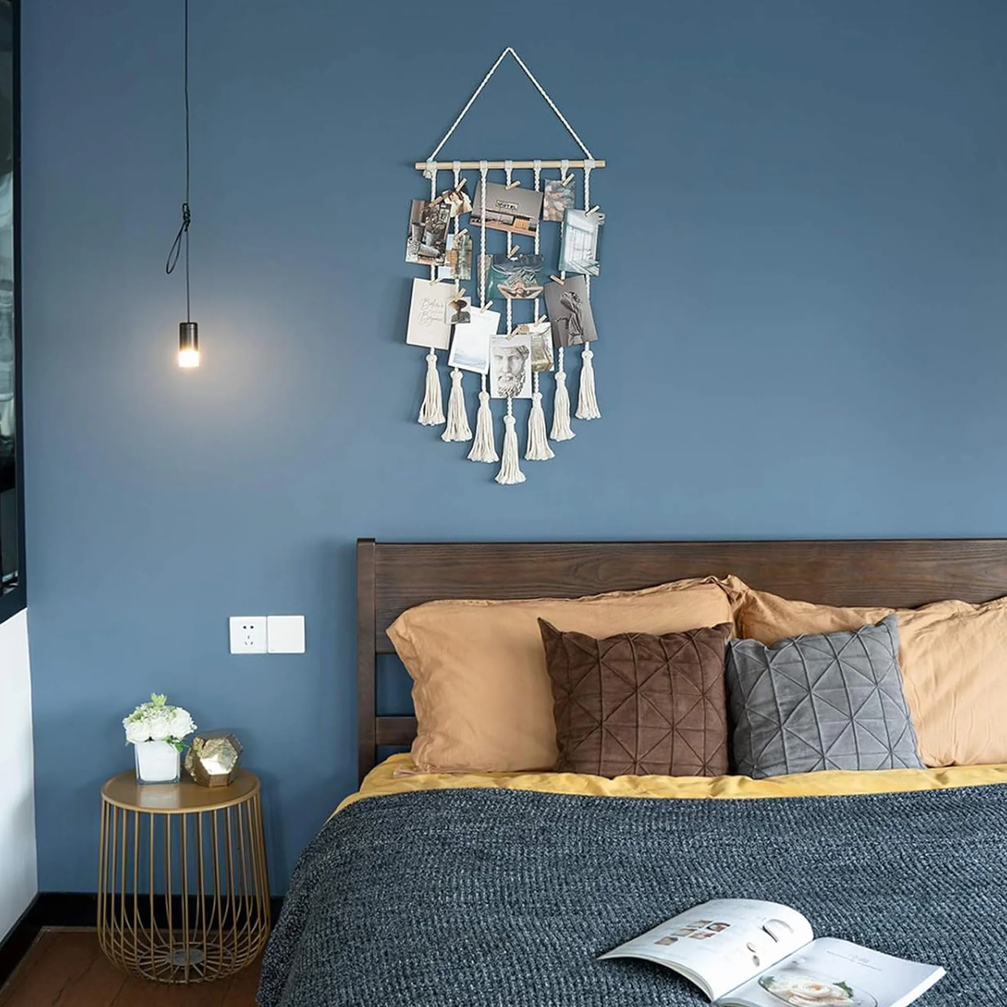 Cadre photo macramé fait main avec franges - Décoration murale bohème pour chambre à coucher