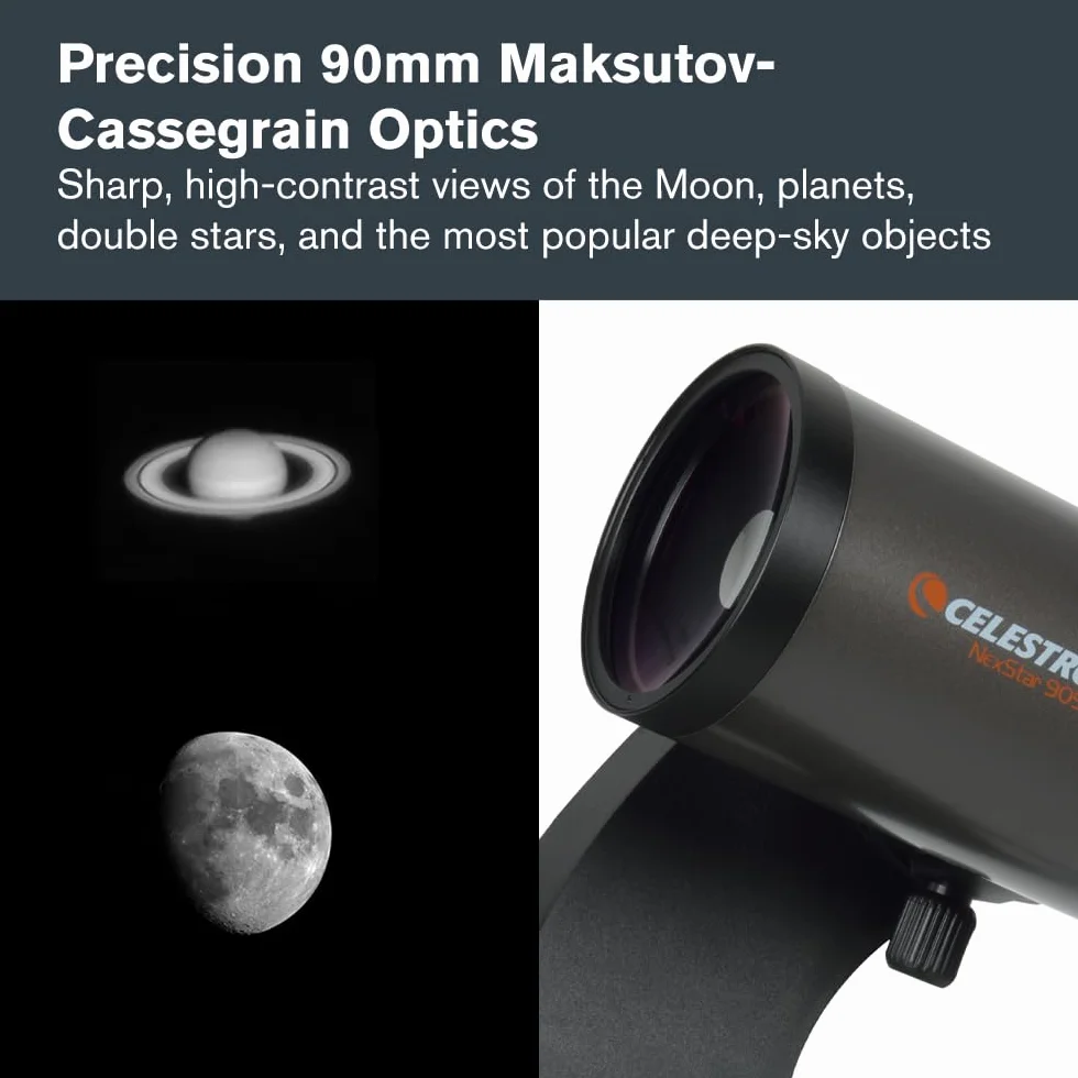 Celestron 22087 NexStar 90SLT - Przenosny skomputeryzowany teleskop Maksutowa-Cassegraina, uchwyt widelkowy z szybkozlaczka, taca na akcesoria i oprogramowanie „Starry Night” Special Edition, szary