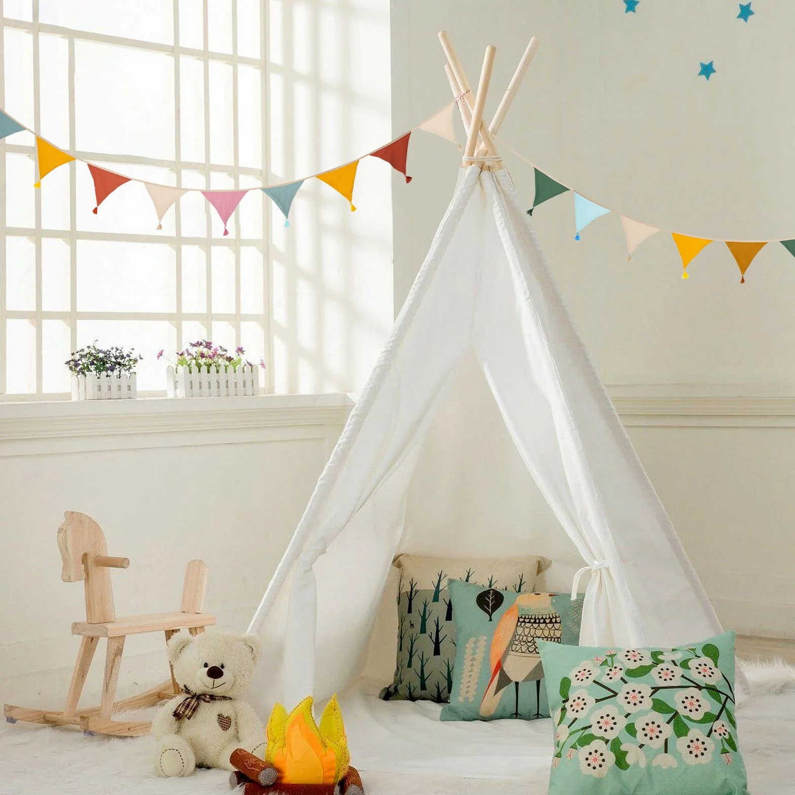 Guirlande de Fanions pour Chambre d'enfant, 2.6m Chaîne de Fanions Coton Mousseline avec Glands, Décoration Lit Fille & Garçon