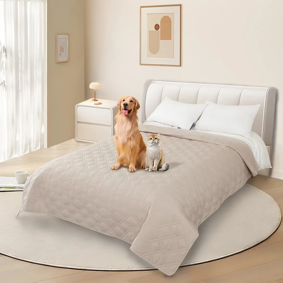 DUJUIKE Housse imperméable canapé, Protection canapé chien chat antidérapante, Crème 76-180 cm