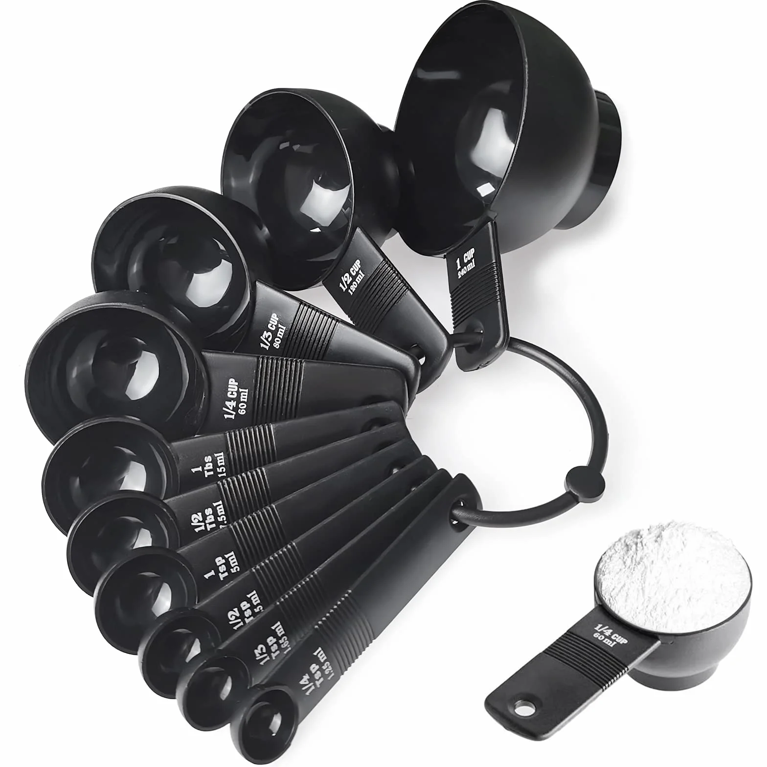 Jeu de cuillères et tasses de mesure 10 en 1 en plastique - Gobelets doseurs pour ingrédients secs et liquides