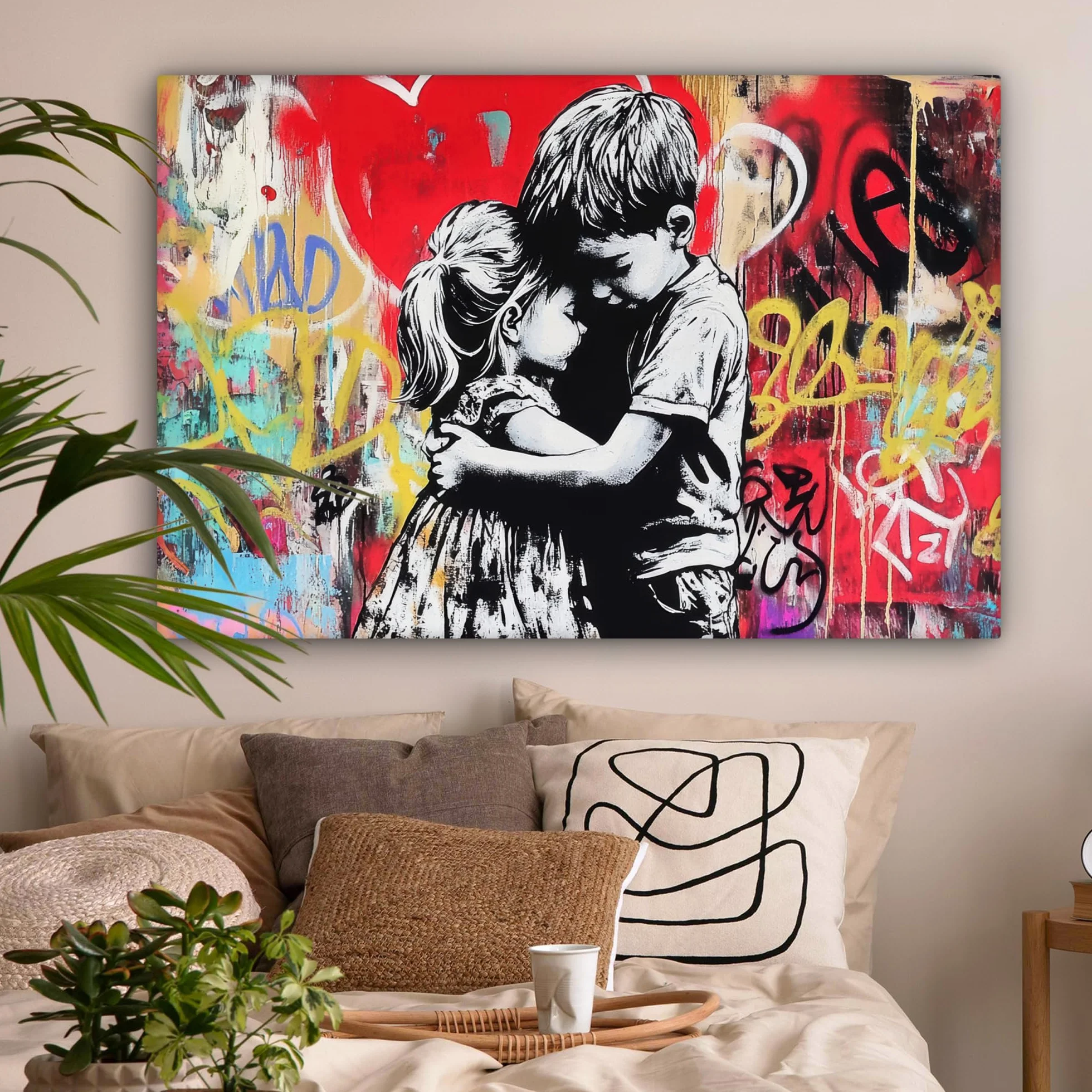 MuchoWow© Impression sur Toile Decoration Murale Peinture 120x80 cm Tableaux Decoratifs Muraux Déco Chambre Tableau Salon Graffiti - Noir et blanc - Street art