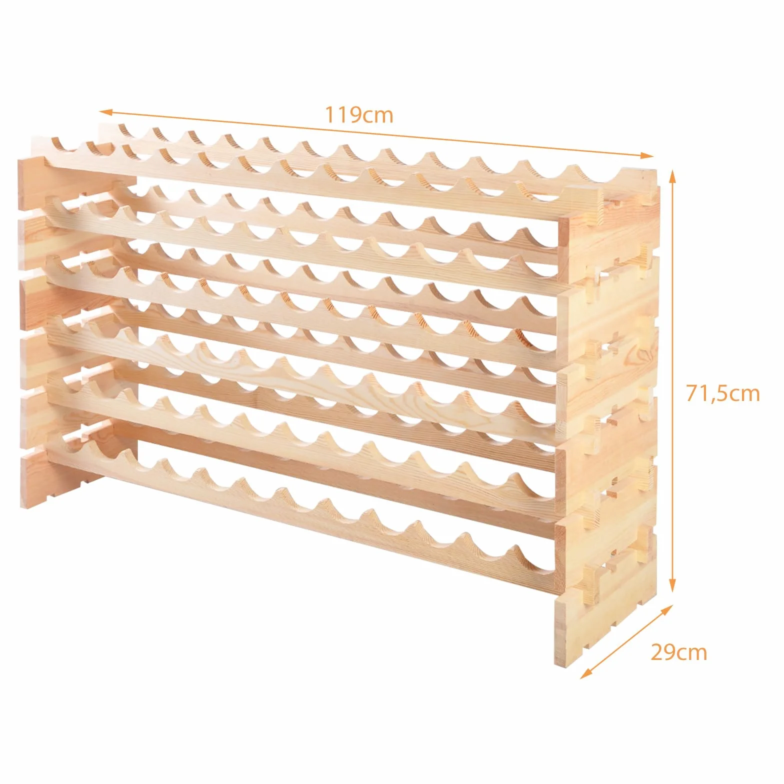 COSTWAY Casier à Bouteilles pour 72 Bouteilles, Étagère à Vin en Bois de Pin, Porte-Bouteilles à 6 Niveaux Modulable et Extensible, Range Bouteille Robustes pour Cave, Cuisine, Bars, Naturel