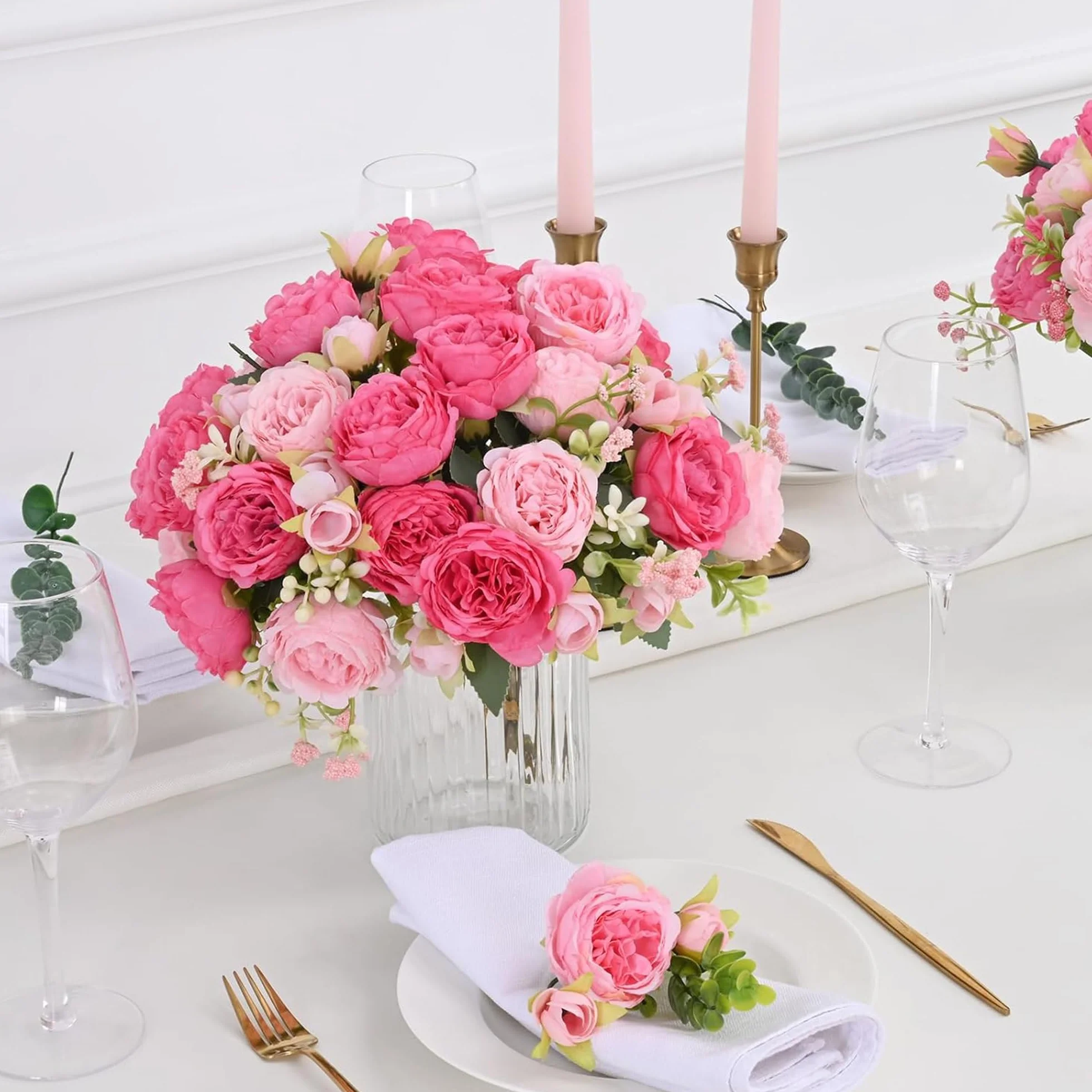 Bouquets de Pivoines Artificielles en Soie pour Mariage, Centre de Table, Décoration