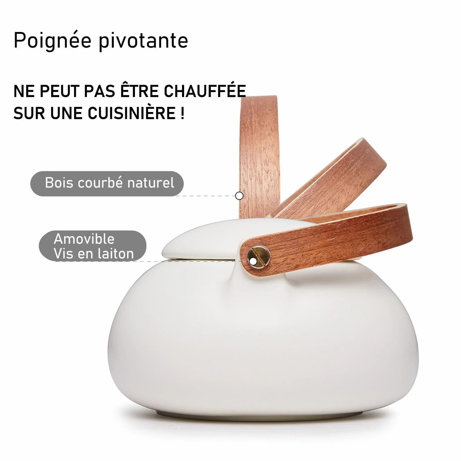 ZENS Theiere avec infuseur, Théière en japonaise avec 4 tasse pour le thé en vrac, blanc céramique Théière avec filtre en acier inoxydable 304 pour les fleurs Thé, manche en bois moderne