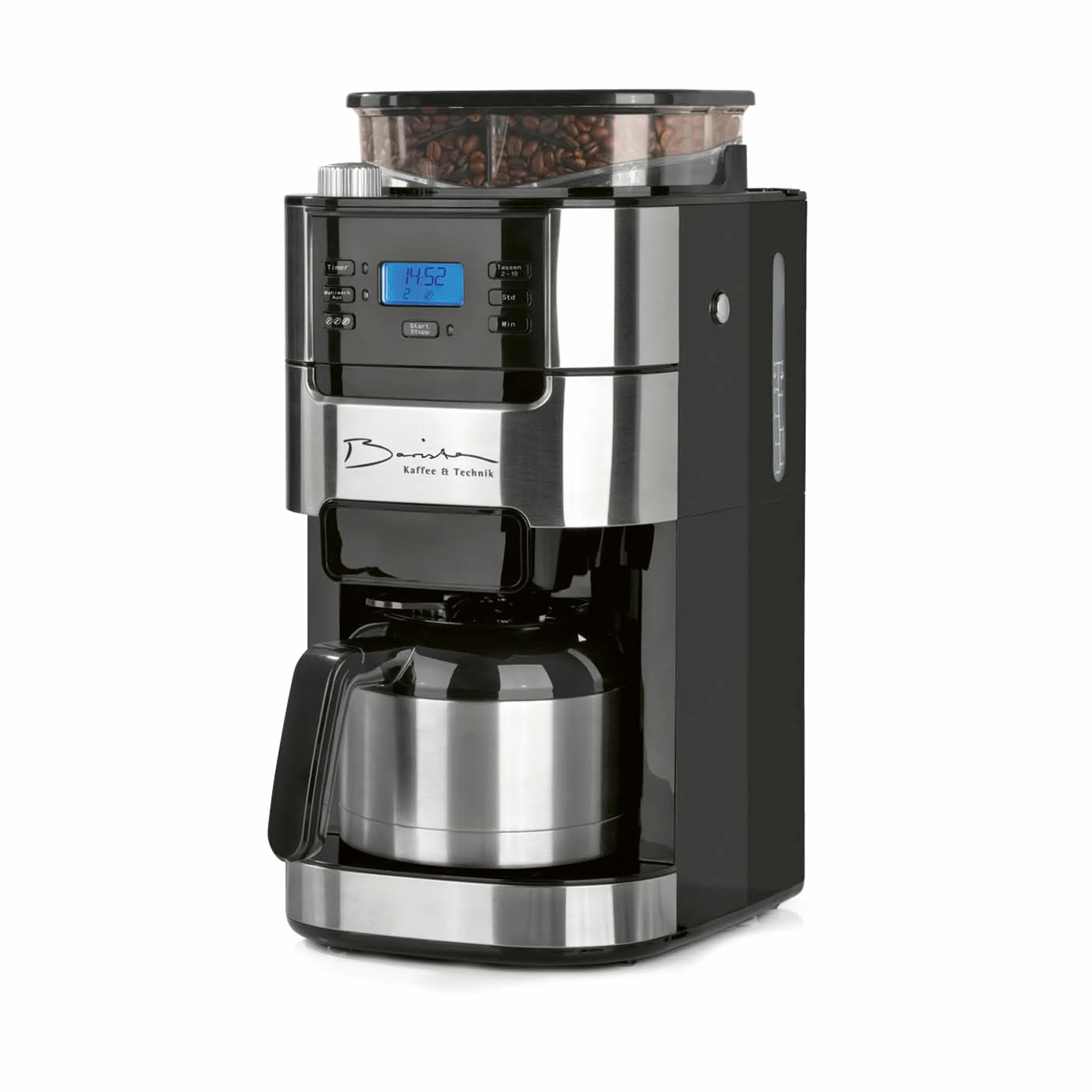 Barista Cafetière Filtre avec verseuse Isotherme 1L pur 12 tasses de café, Machine a cafe grain avec broyeur et écran digital, Fonction de minuterie