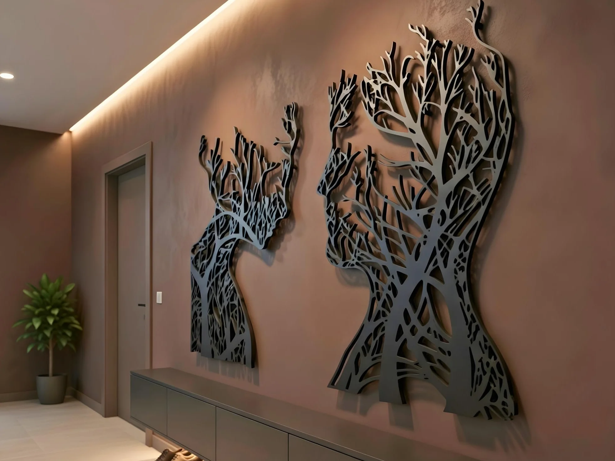 Vailla Arbre de Vie Tableau Décoration Murale 3D Triptyque Bois Visages 1