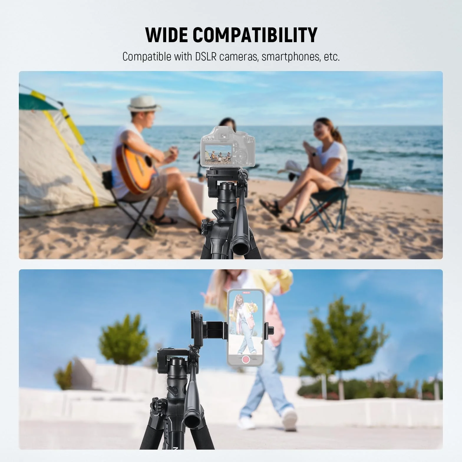 NEEWER BASICS TP05 188.0 cm statyw wideo monopod, 3-kierunkowy uchwyt na telefon z głowicą Pan Tilt, kompatybilny z iPhone DSLR, stojak do nagrywania podróży, uchwyt na kamerę górną, poprzeczkę