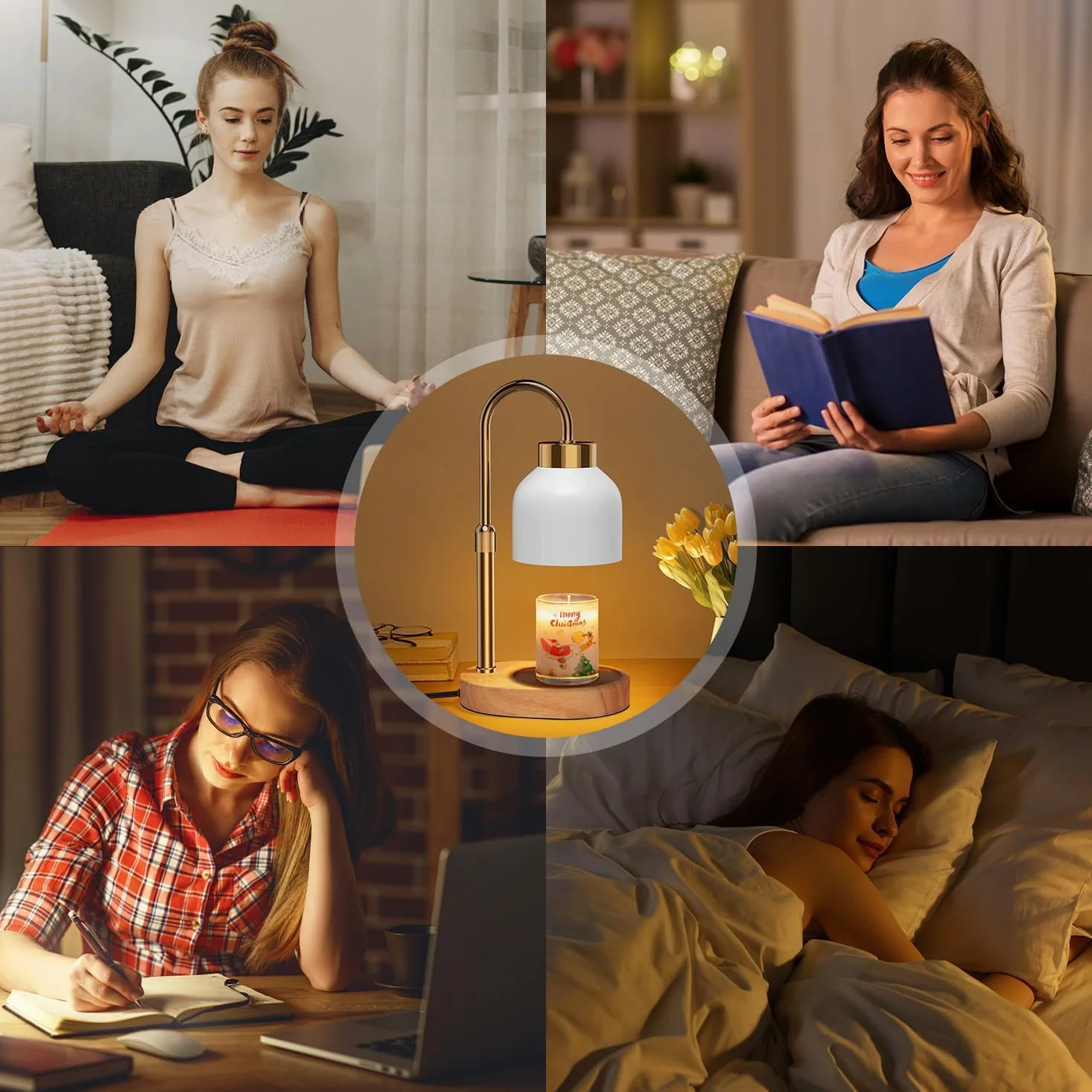 Loowoko Lampe Chauffe Bougie, Chauffage Bougie avec Minuterie et Variateur,Réglable en Hauteur,avec 2 Ampoules,Candle Warmer Lamp pour Bougies Parfumées en Verre, Maison, Chambre, Décoration