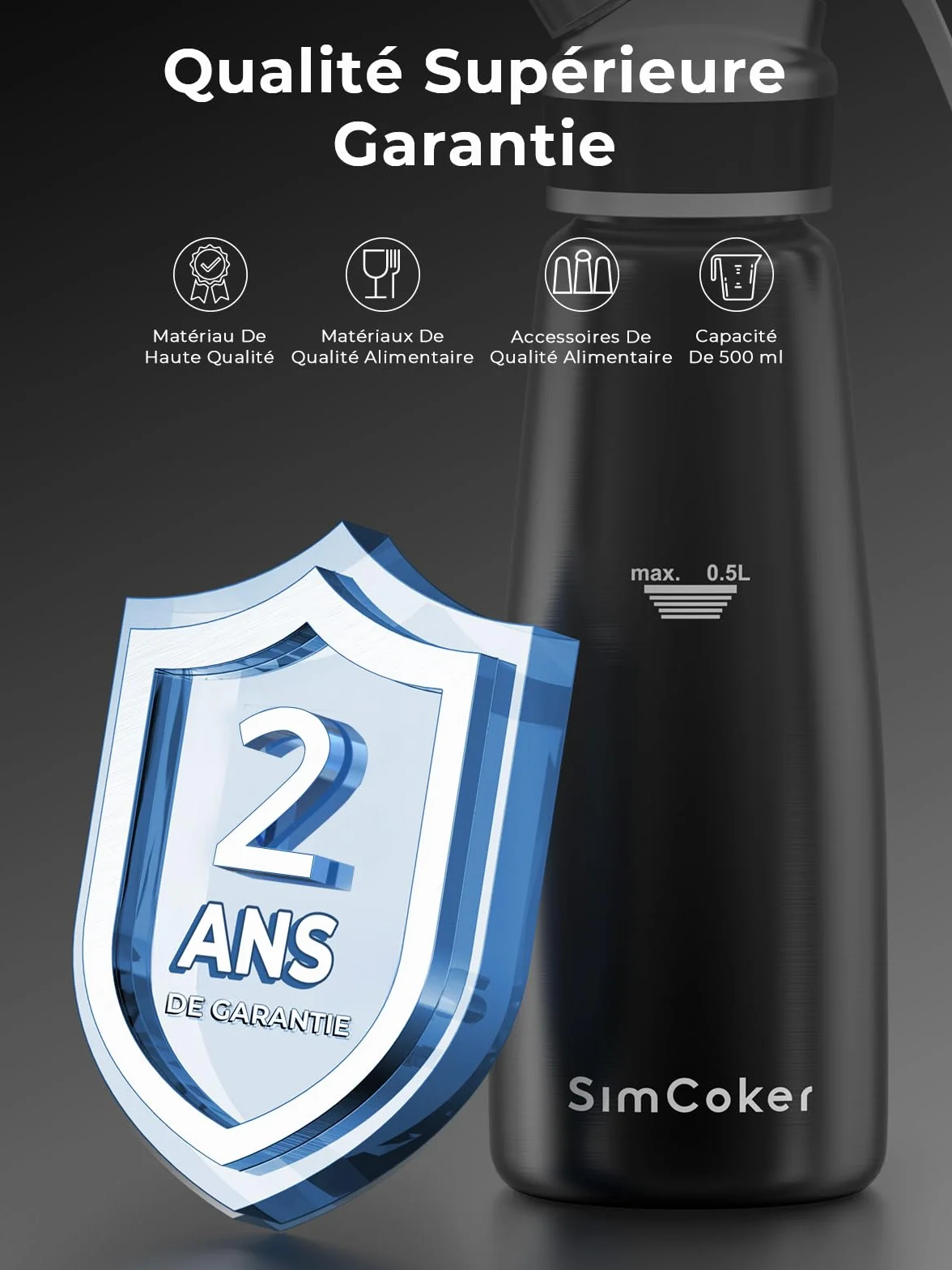 Professionnel Distributeur Crème Fouettée Aluminium 500 ml Siphon Anti-Fuite 3 Embouts Décoration Qualité Alimentaire