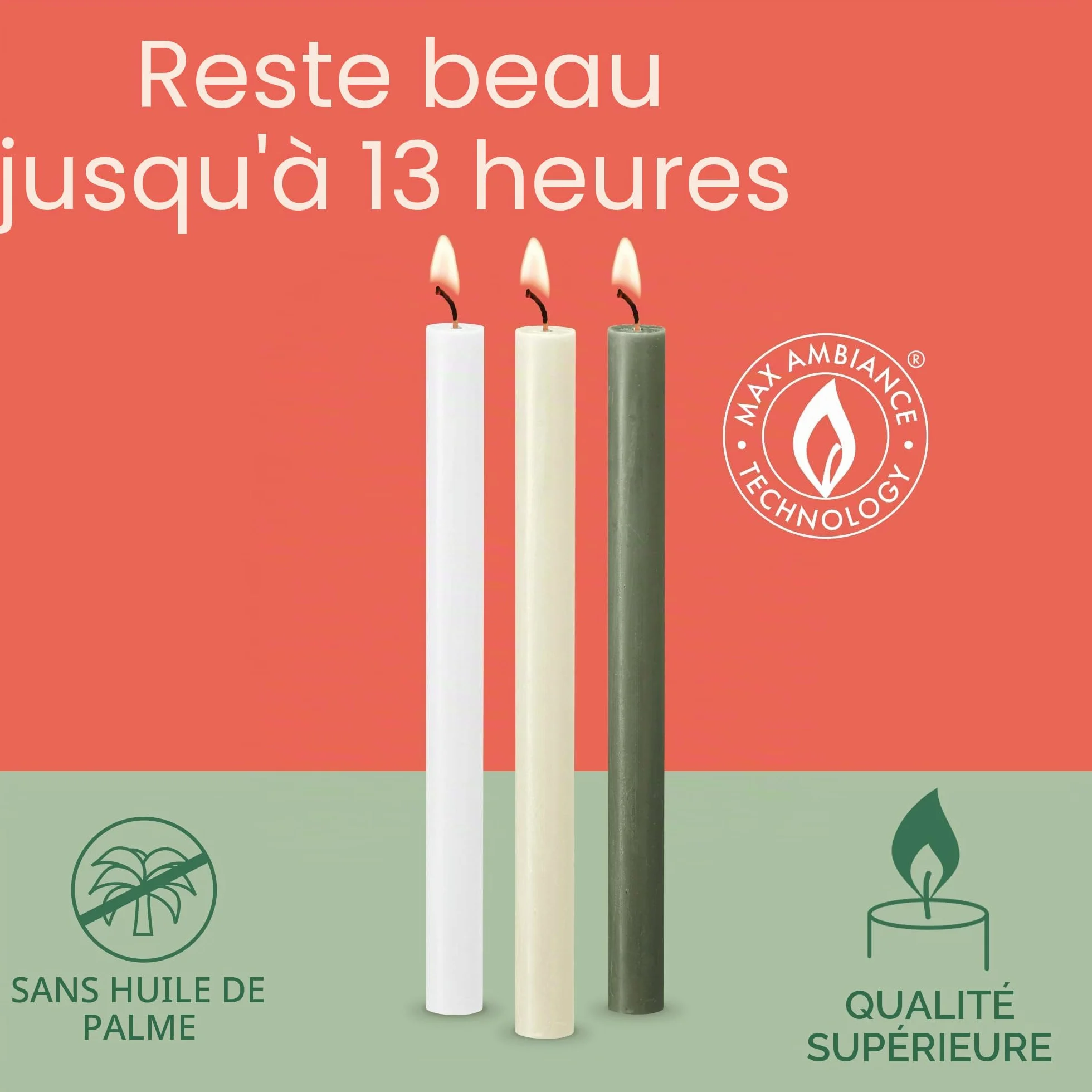 Bolsius Rustik Bougies à Tige Bleu Lot de 9 13 Heures Sans Parfum Cire Végétale 27 x 2,3 cm