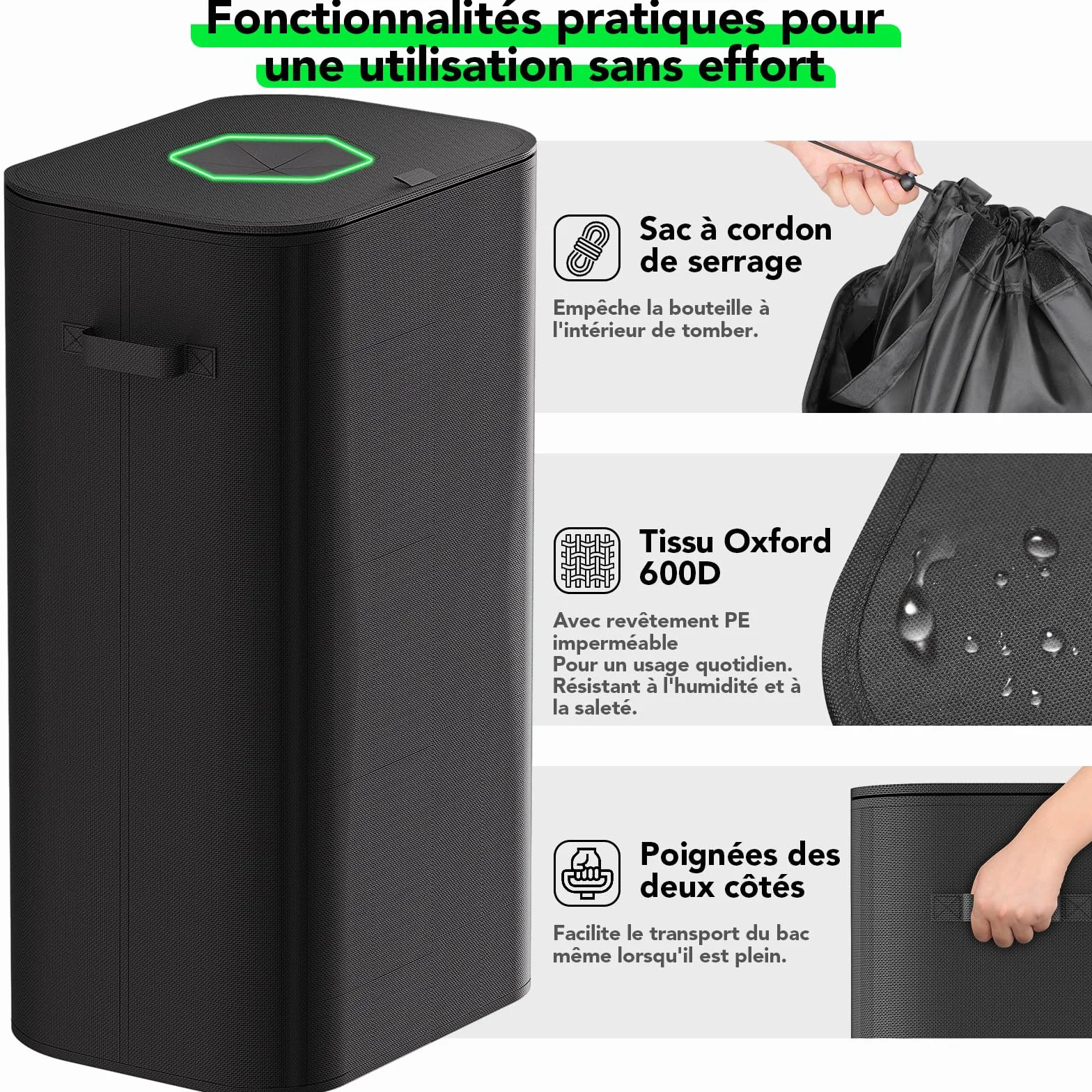 110L Poubelle Tri Selectif Plastique Bouteilles Verre Collecteur avec Couvercle Recyclage