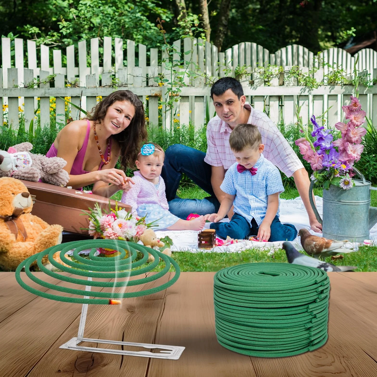 Spirales Encens à la Citronnelle pour l'extérieur – Lot de 2 (48 bobines + 2 supports)