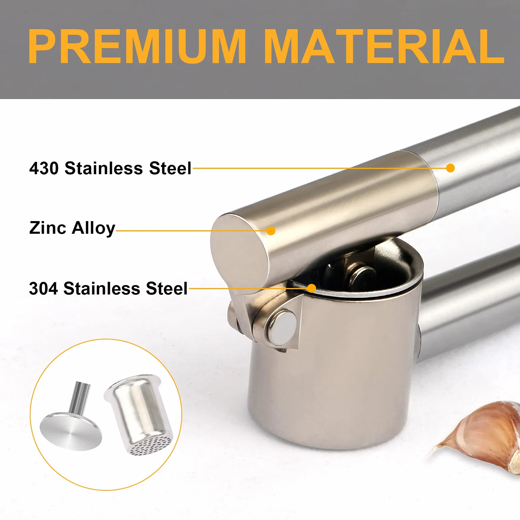 Presse-ail en acier inoxydable 304, hachoir et broyeur d'ail antirouille