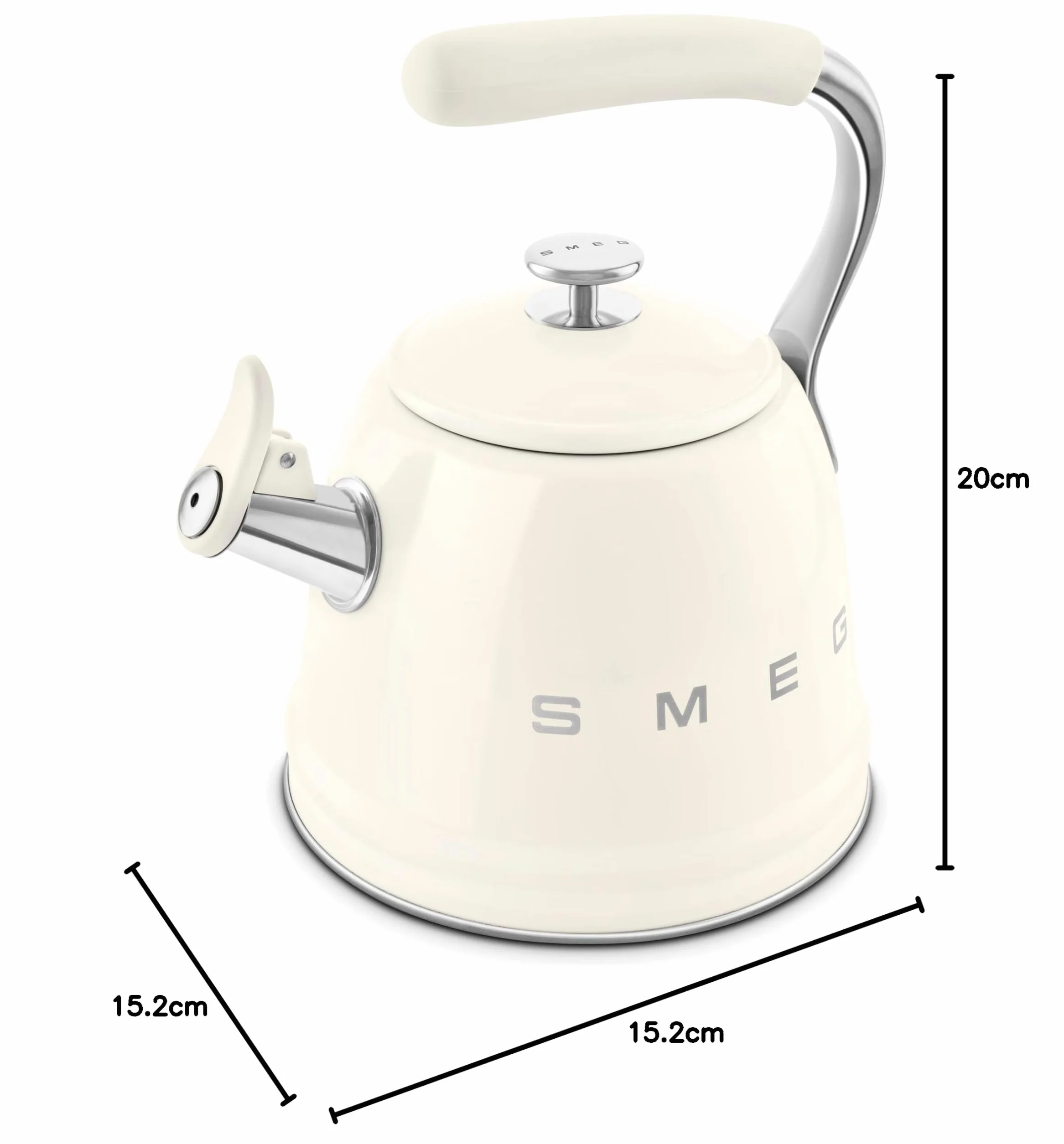 Smeg, Bouilloire SIfflante WKF01CR, en Acier Inoxydable, Capacité 2,3 L, Couvercle Amovible et Bec Doseur, Compatible avec Induction, Crème