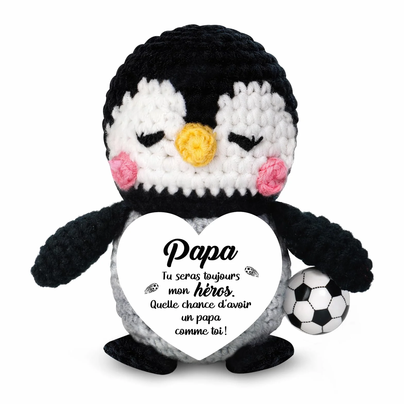 Figurine Manchot au Football Tricotée à la Main Cadeau Papa Fête des Pères