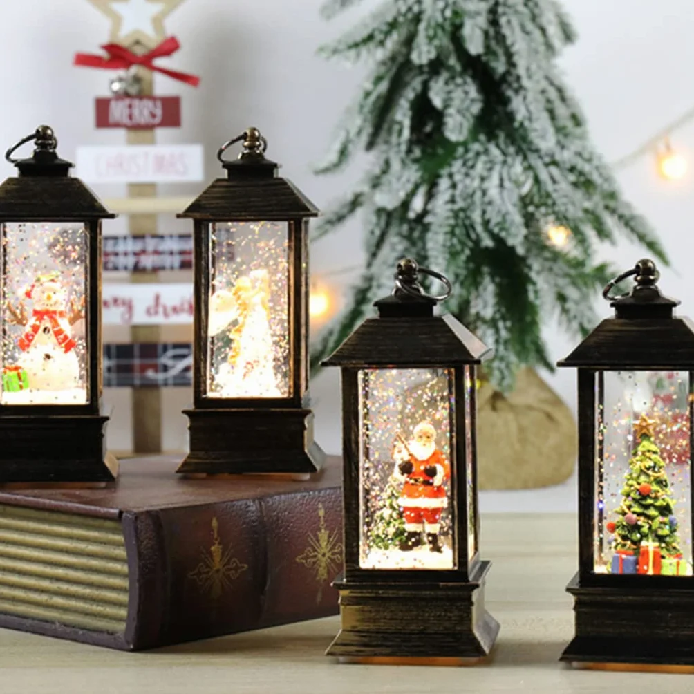 Lanterne boule à neige de Noël avec lumière LED scintillante Décoration de Noël en plein air