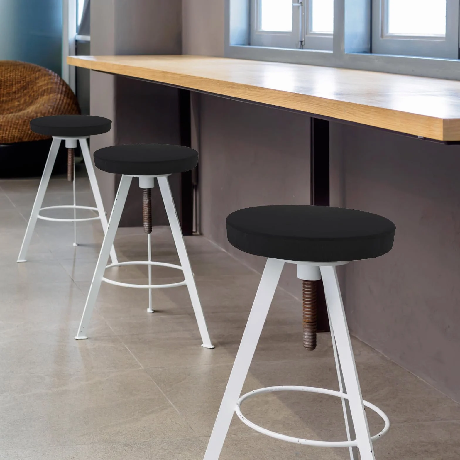 Housse Tabouret Rond 28-38 cm, Housse Chaise Bar Extensible, Durable Lavable (Noir)