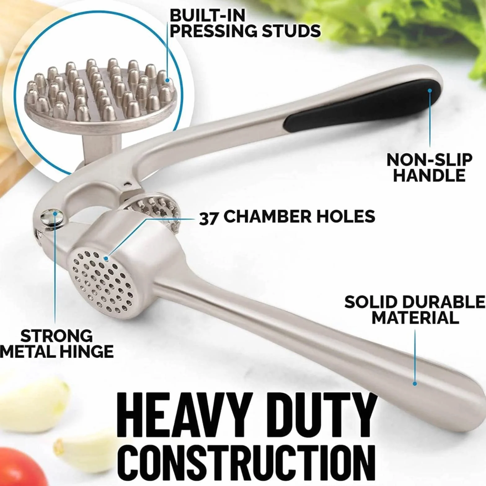 Presse-Ail Inox Professionnel, Broyeur D'Ail Facile à Nettoyer, Durable, Passe au Lave-Vaisselle, Argenté