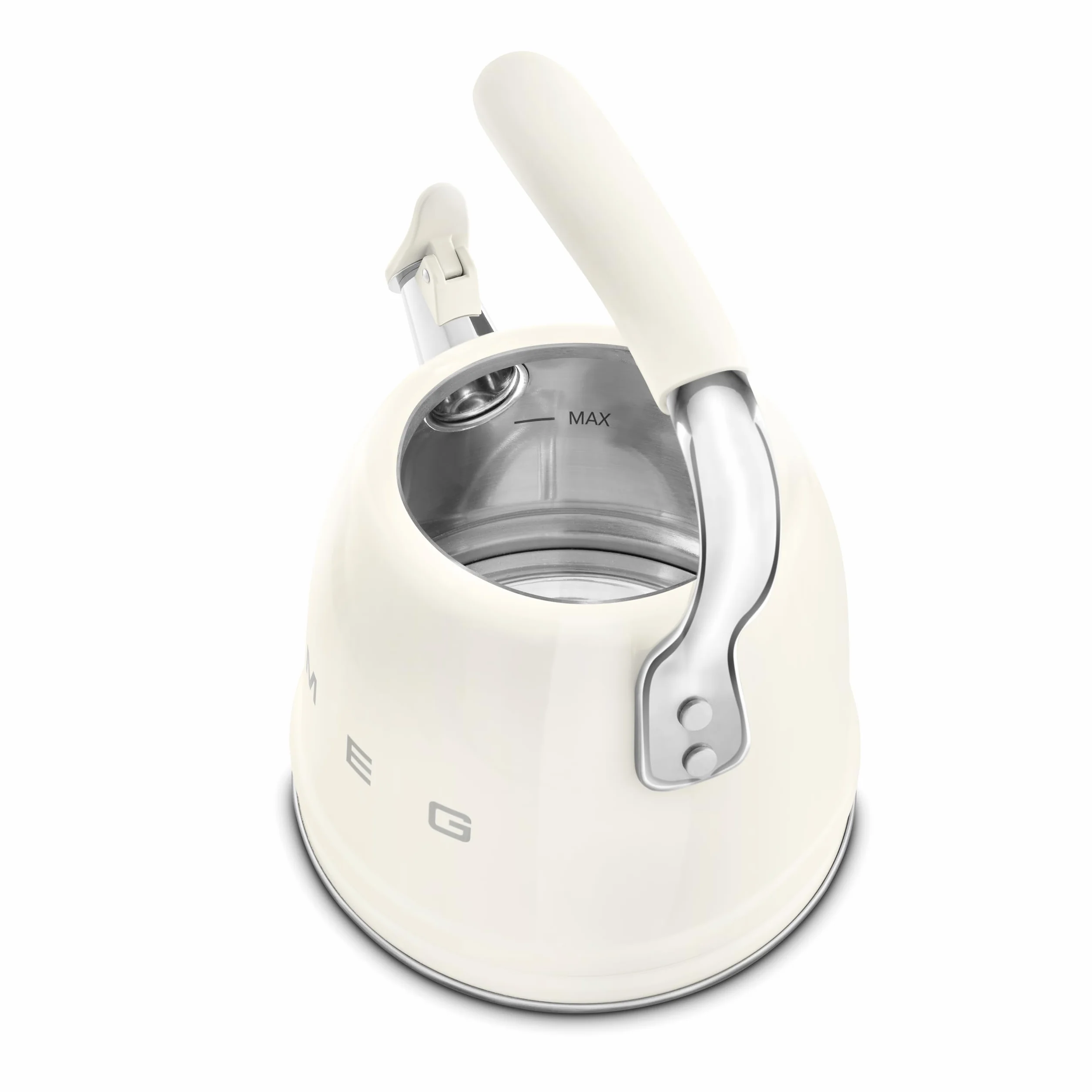 Smeg, Bouilloire SIfflante WKF01CR, en Acier Inoxydable, Capacité 2,3 L, Couvercle Amovible et Bec Doseur, Compatible avec Induction, Crème