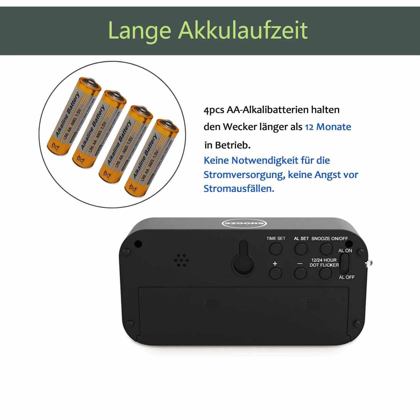 EUTUKEY Réveil Numérique LED 12/24H 2 Niveaux Luminosité 3 Niveaux Volume Snooze
